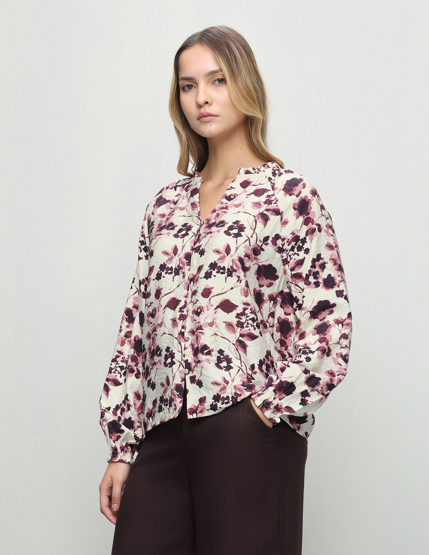 Abstract Floral Printed Button Down Top Maroon - U.S. Polo Assn. India | Large
