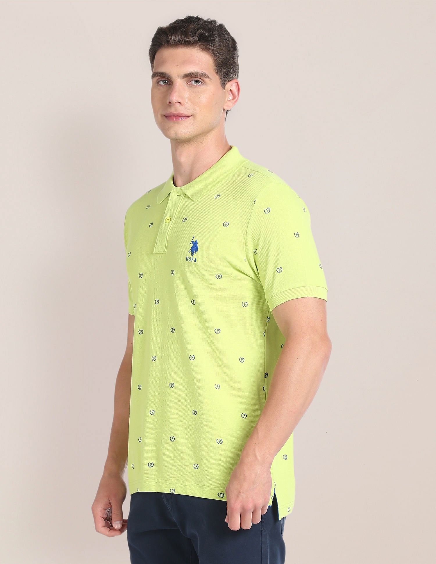 All Over Print Slim Fit Polo Shirt Light Green - U.S. Polo Assn. India | Large