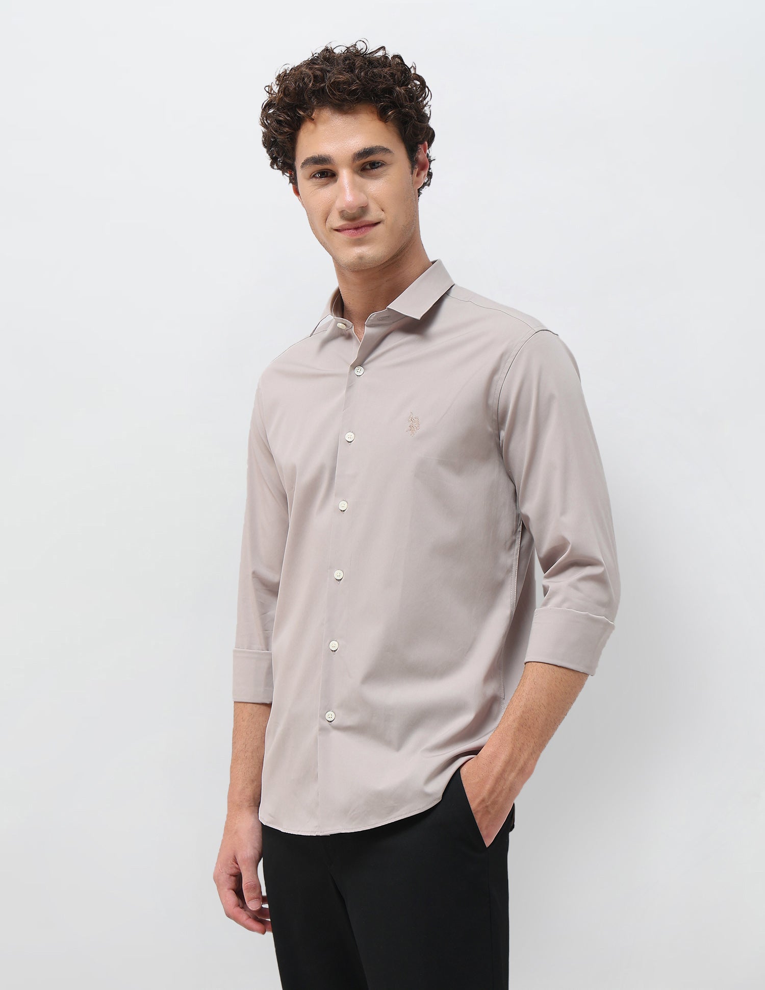 Solid Tailored Fit Shirt Light Beige - U.S. Polo Assn. India | Large