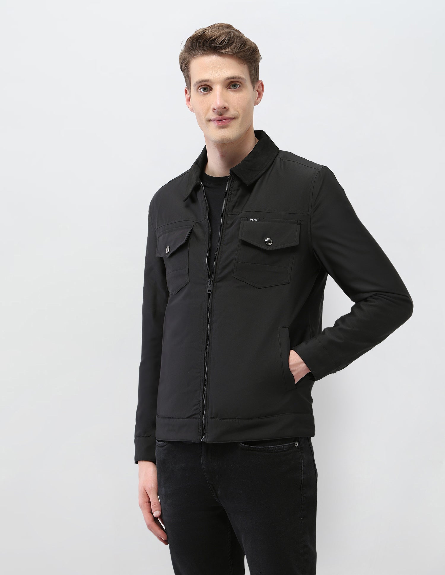 Solid Regular Fit Jacket Black - U.S. Polo Assn. India | Large