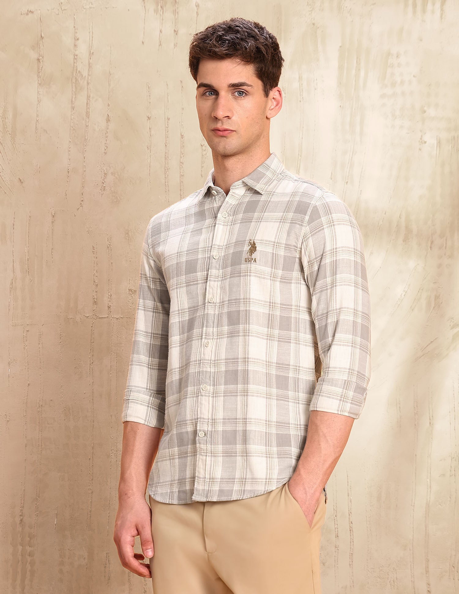 Tartan Checked Legend Of Horseshoe Shirt Grey - U.S. POLO ASSN. | Large