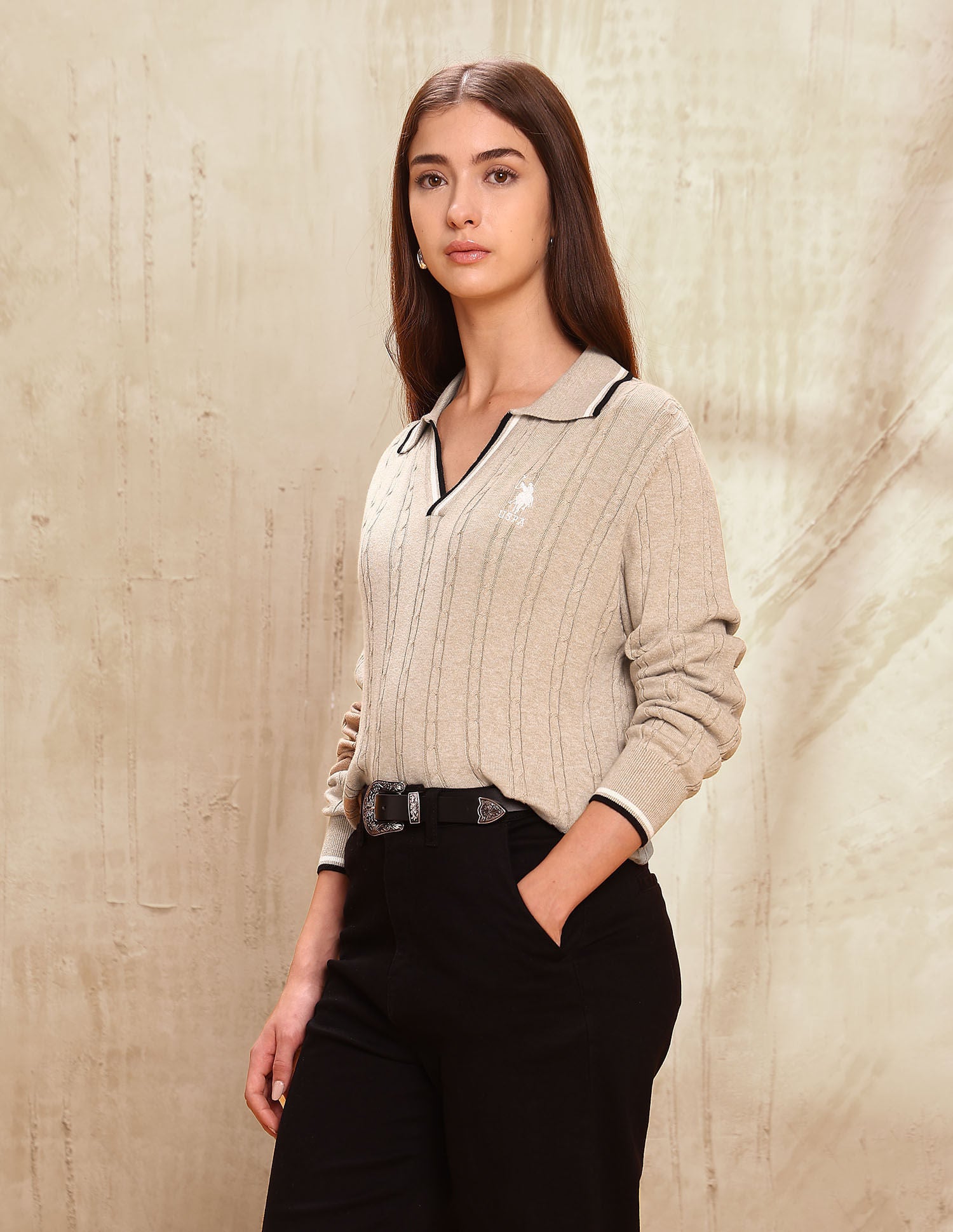 Regular Fit Textured Sweater White - U.S. POLO ASSN. | Large