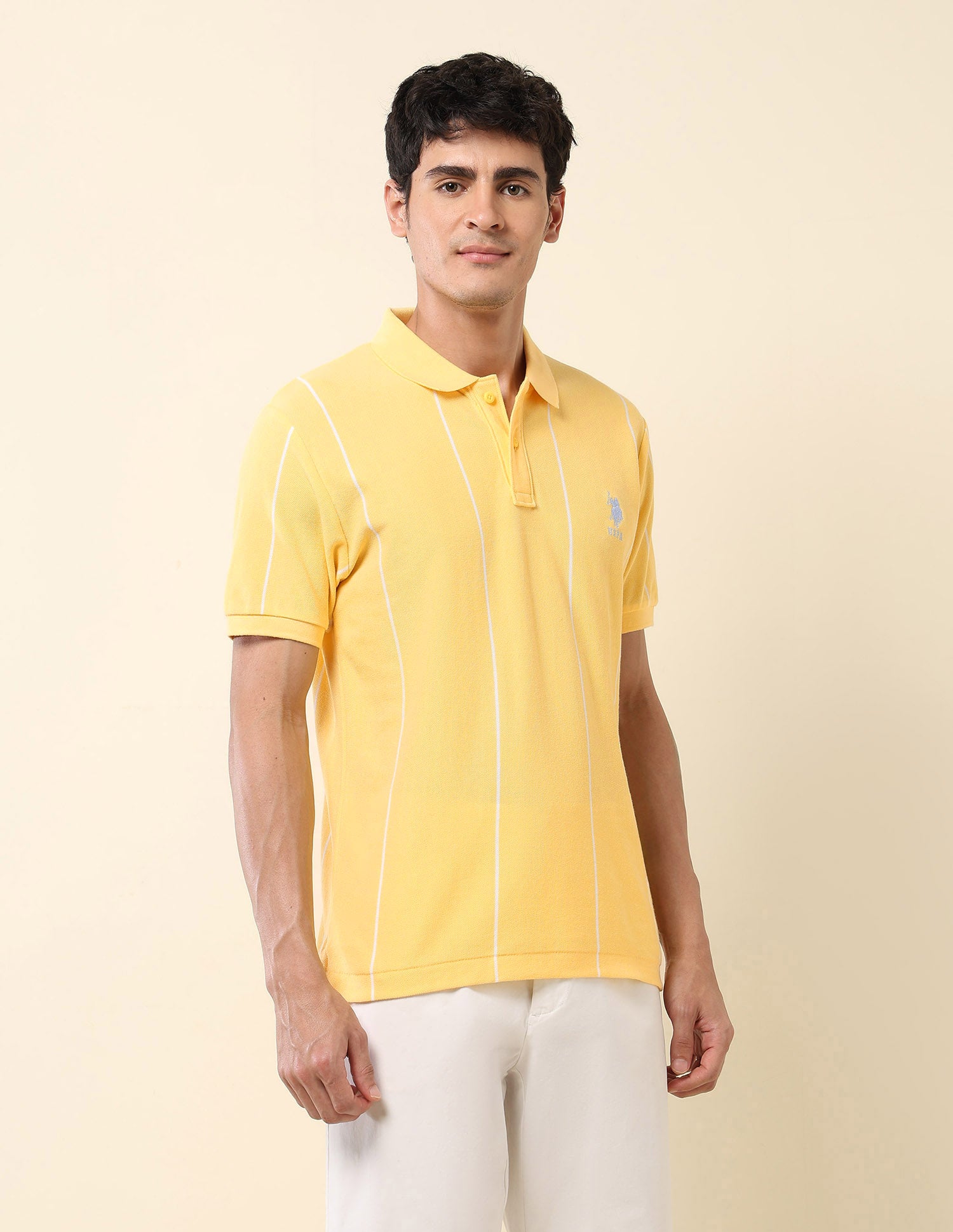 Vertical Striped Summer Splash Polo Shirt Yellow - U.S. Polo Assn. India | Large