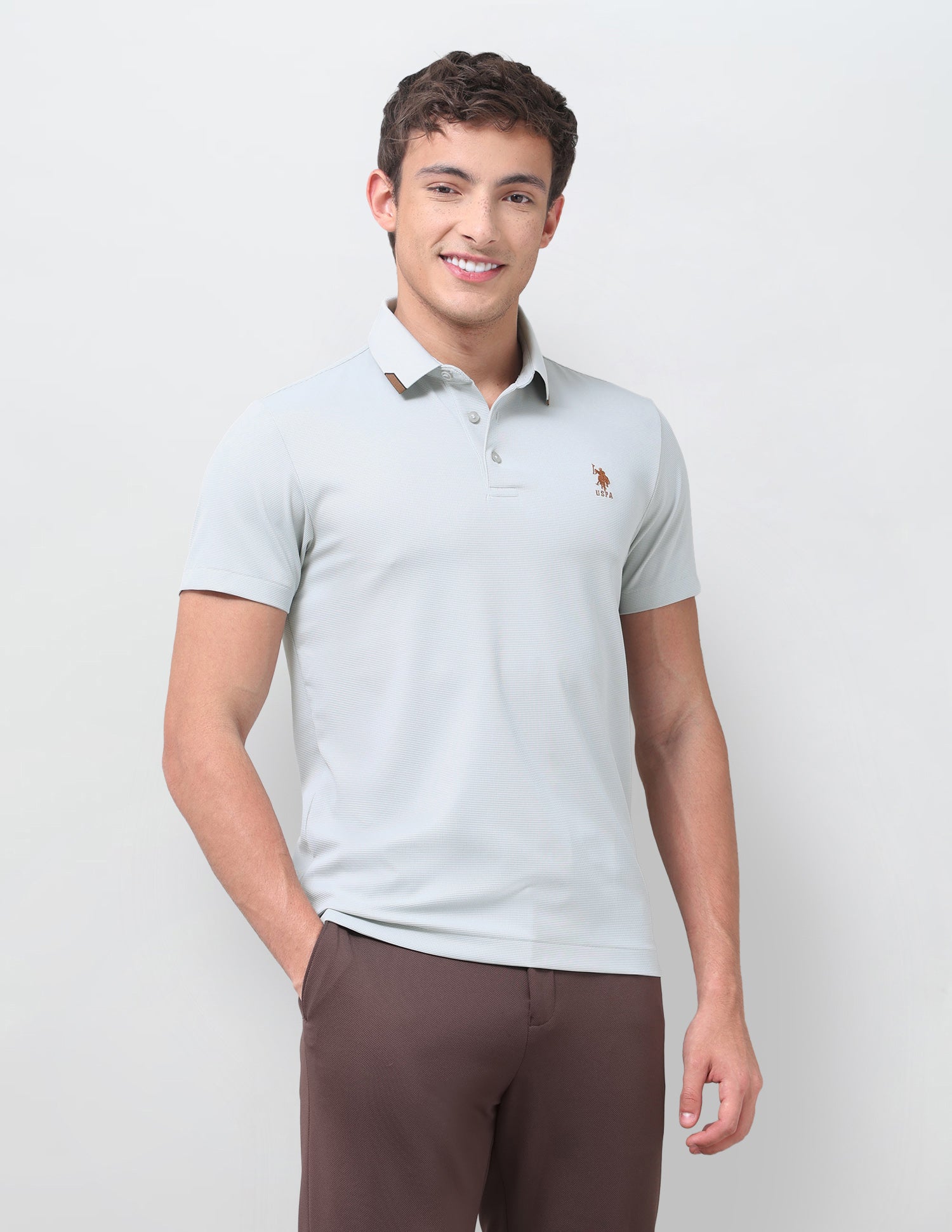 Textured Slim Fit Polo Shirt Light Grey - U.S. Polo Assn. India | Large