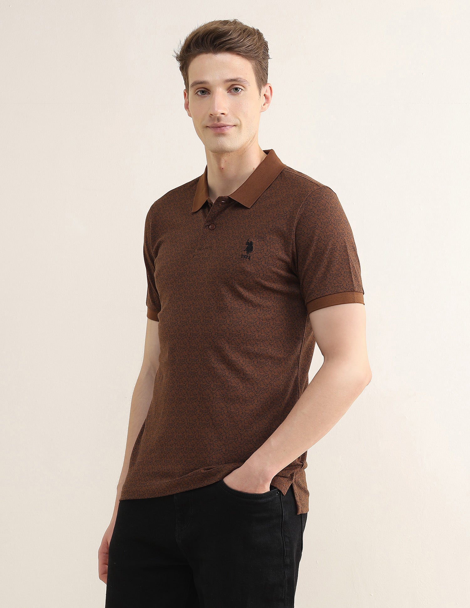 Tropical Printed Slim Fit Polo Shirt Rust - U.S. Polo Assn. India | Large