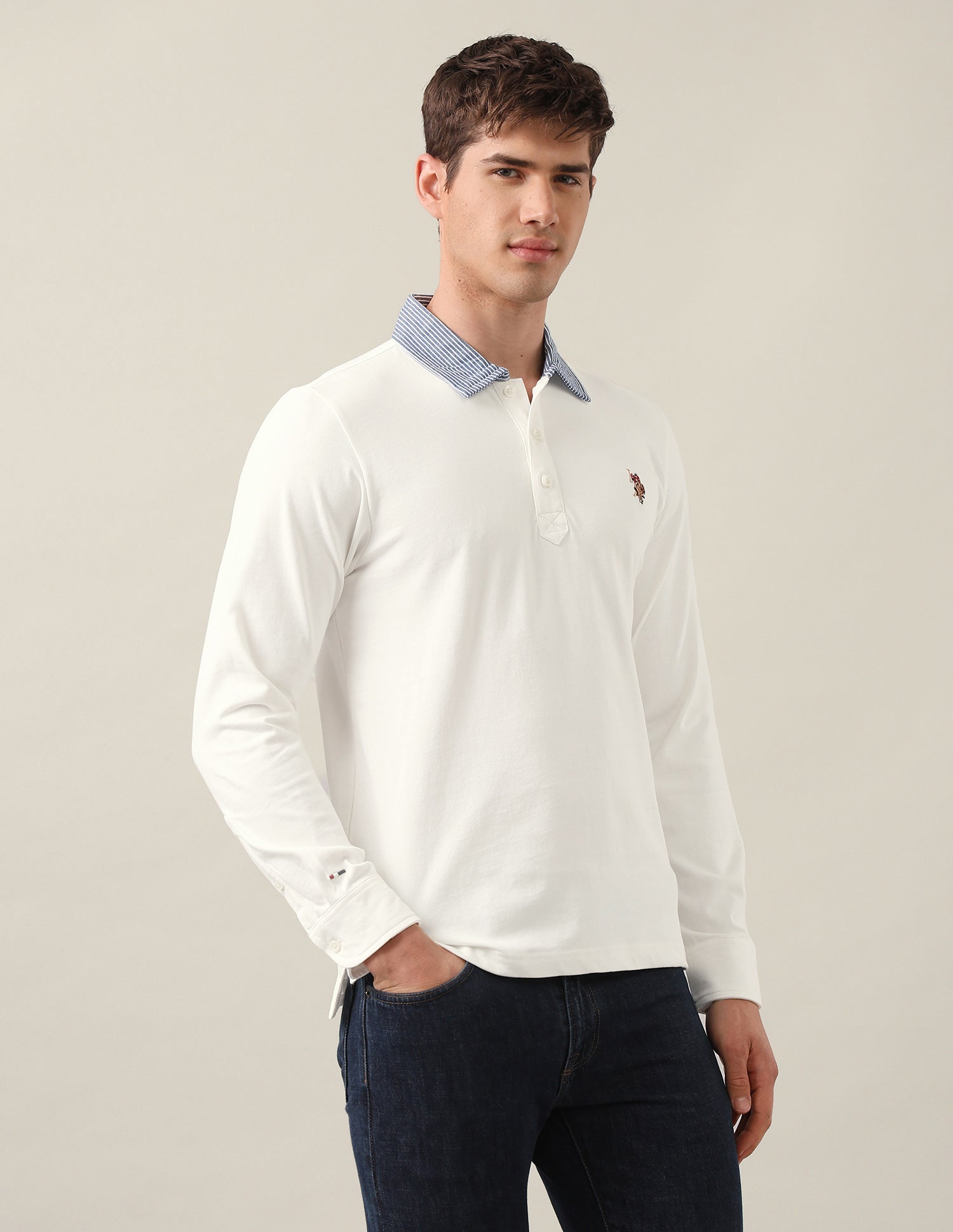 Solid Slim Fit Polo Shirt Ivory - U.S. Polo Assn. India | Large