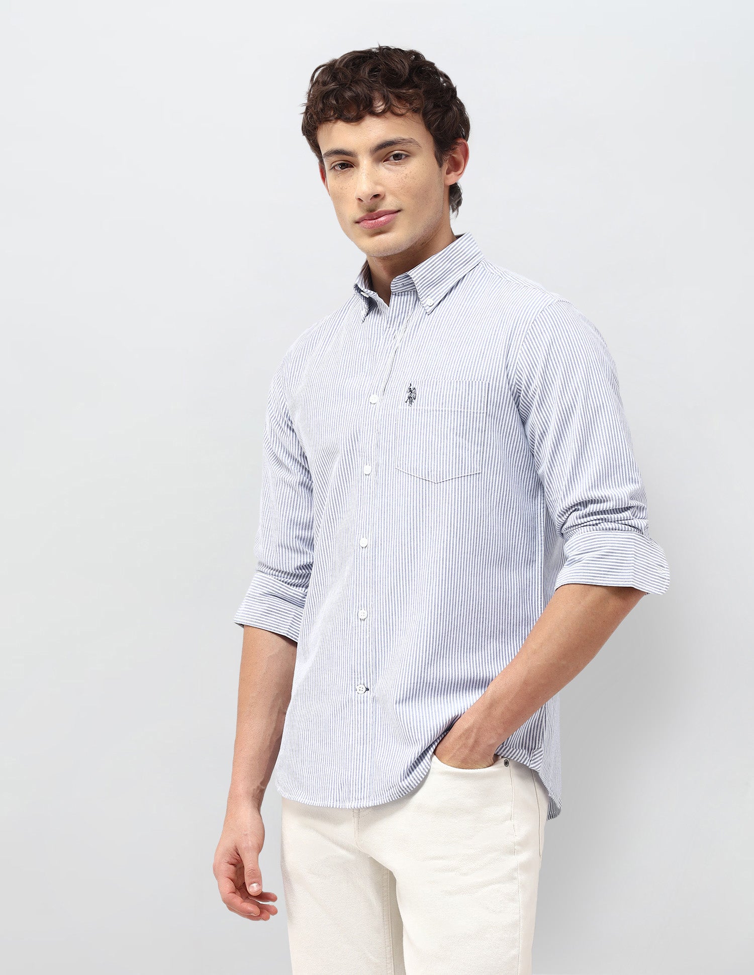 Vertical Striped Regular Fit Shirt Blue - U.S. Polo Assn. India | Large