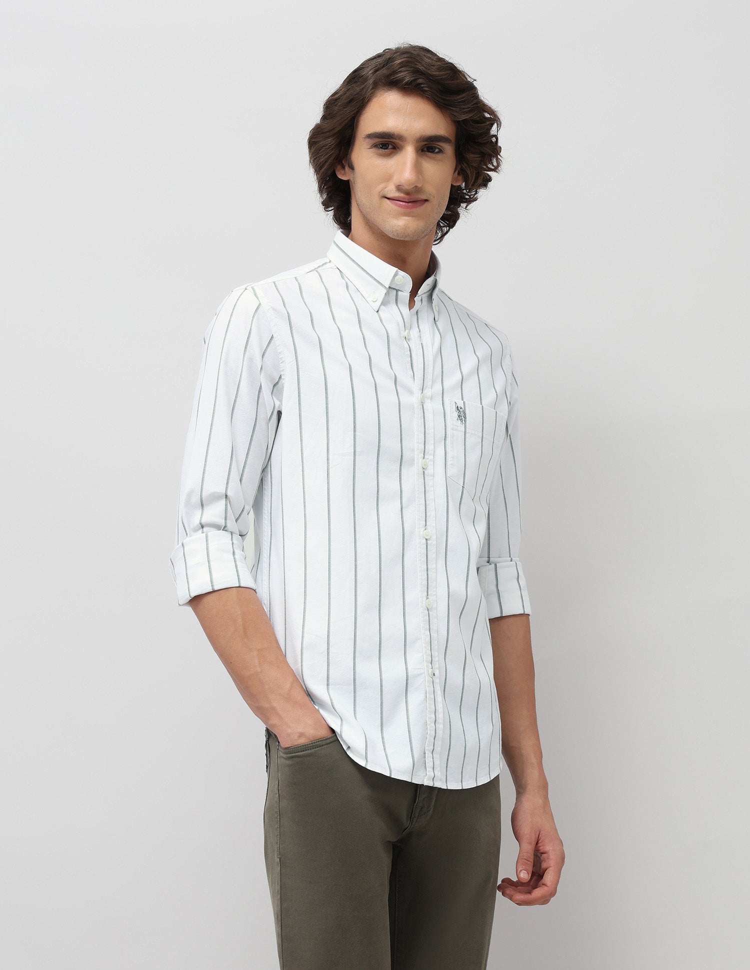 Vertical Striped Oxford Shirt Green - U.S. POLO ASSN. | Large