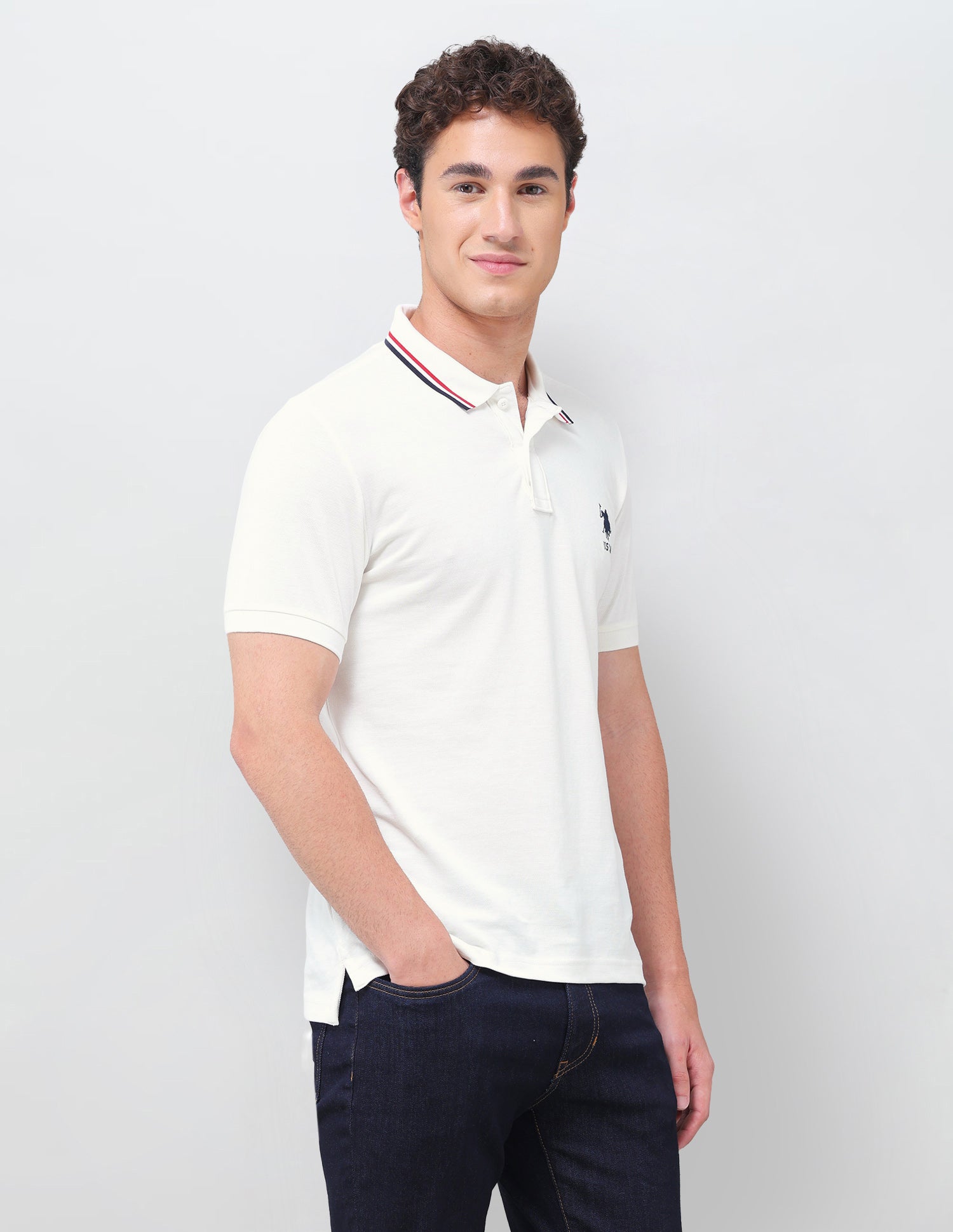 Solid Regular Fit Polo Shirt Off White - U.S. Polo Assn. India | Large
