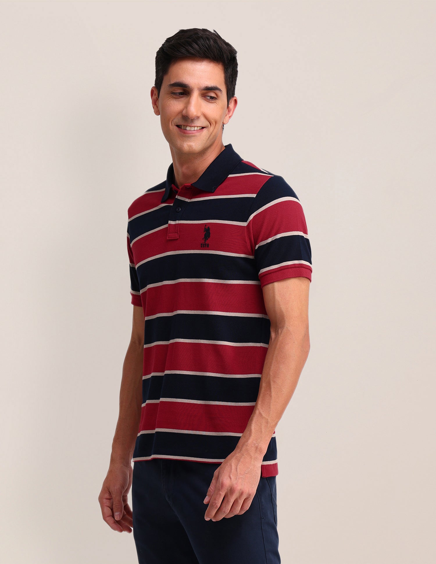 Horizontal Striped Slim Fit Polo Shirt Red - U.S. Polo Assn. India | Large