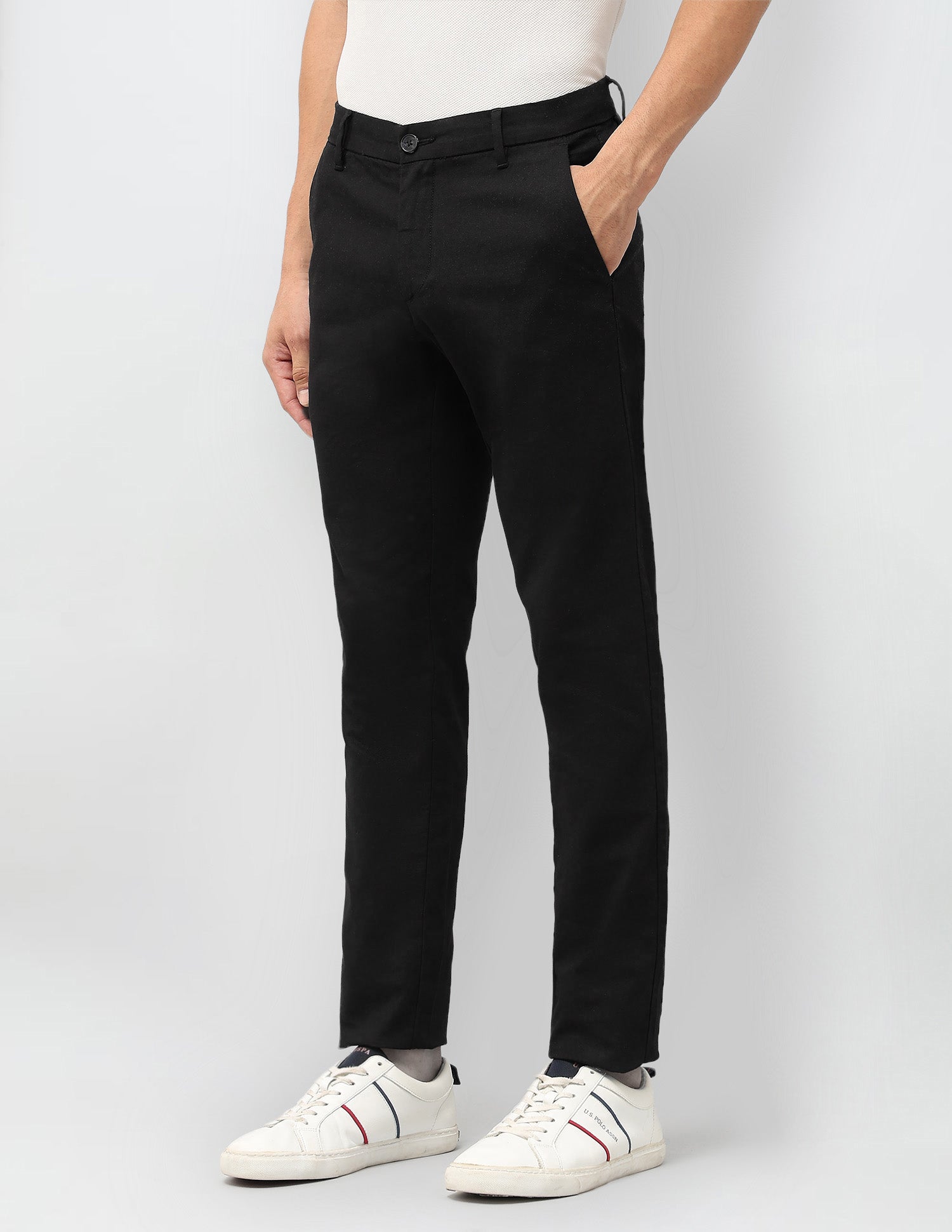 Textured Austin Slim Fit Trousers Black - U.S. POLO ASSN. | Large