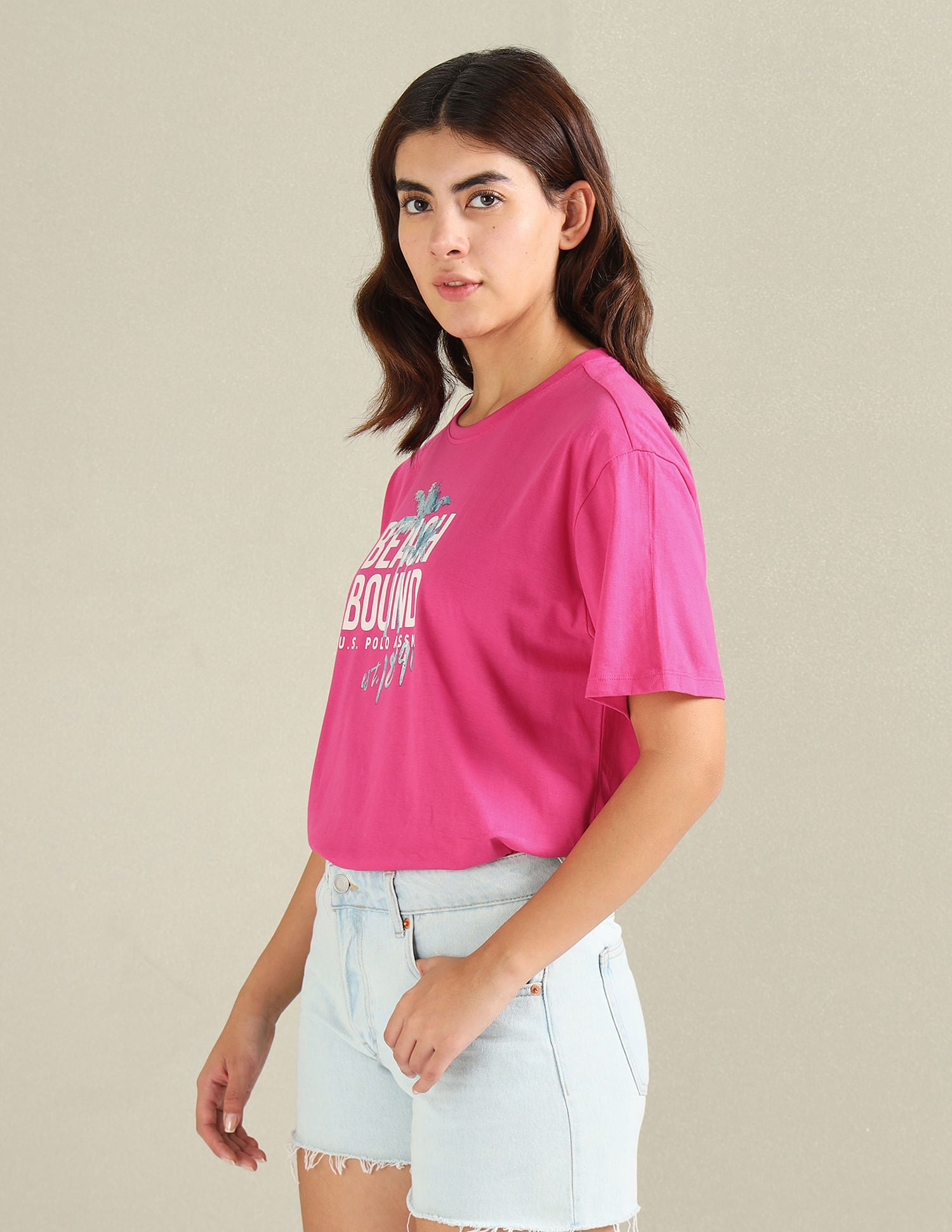 Typographic Print Boyfriend T-Shirt Fuchsia - U.S. POLO ASSN. | Large