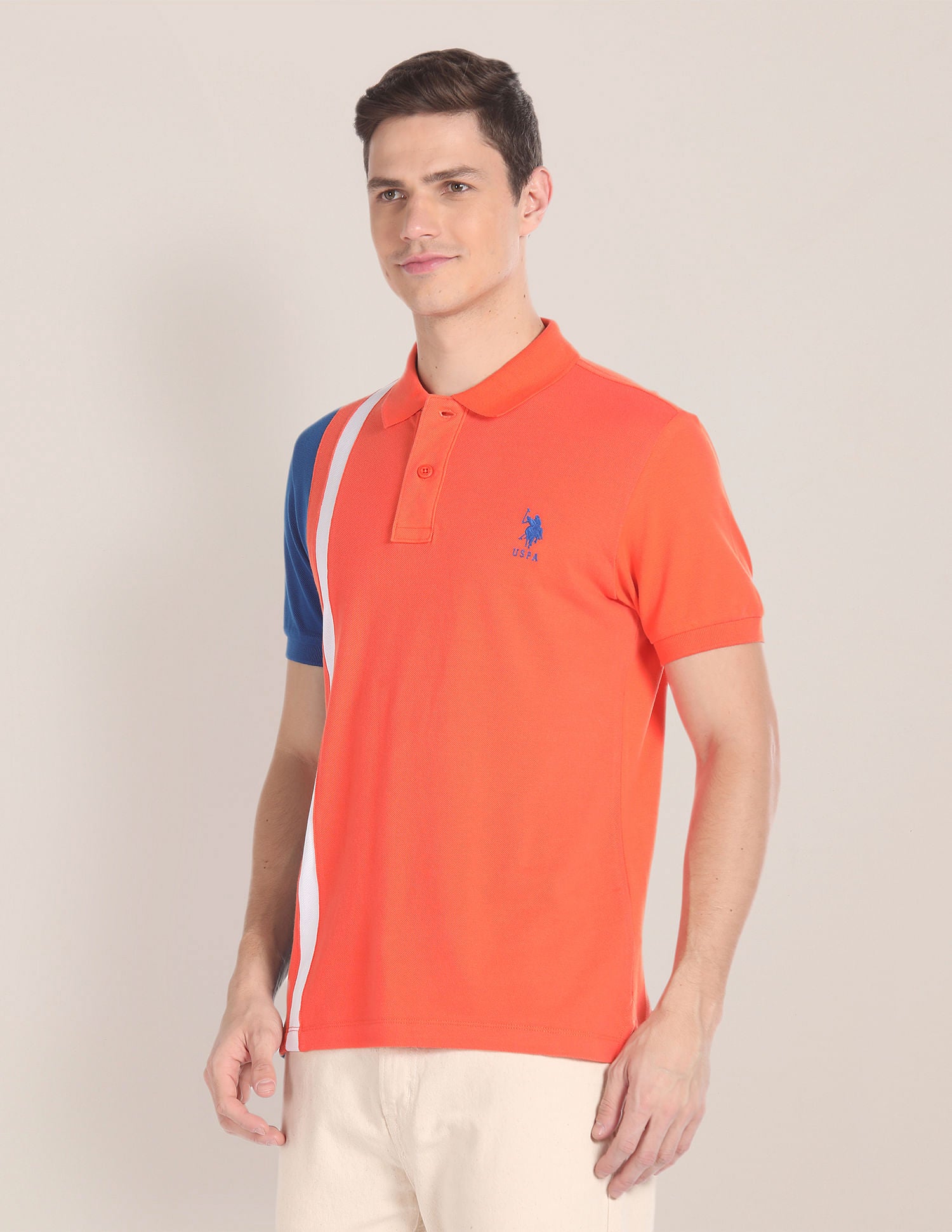 Colour Block Cotton Polo Shirt Orange - U.S. Polo Assn. India | Large