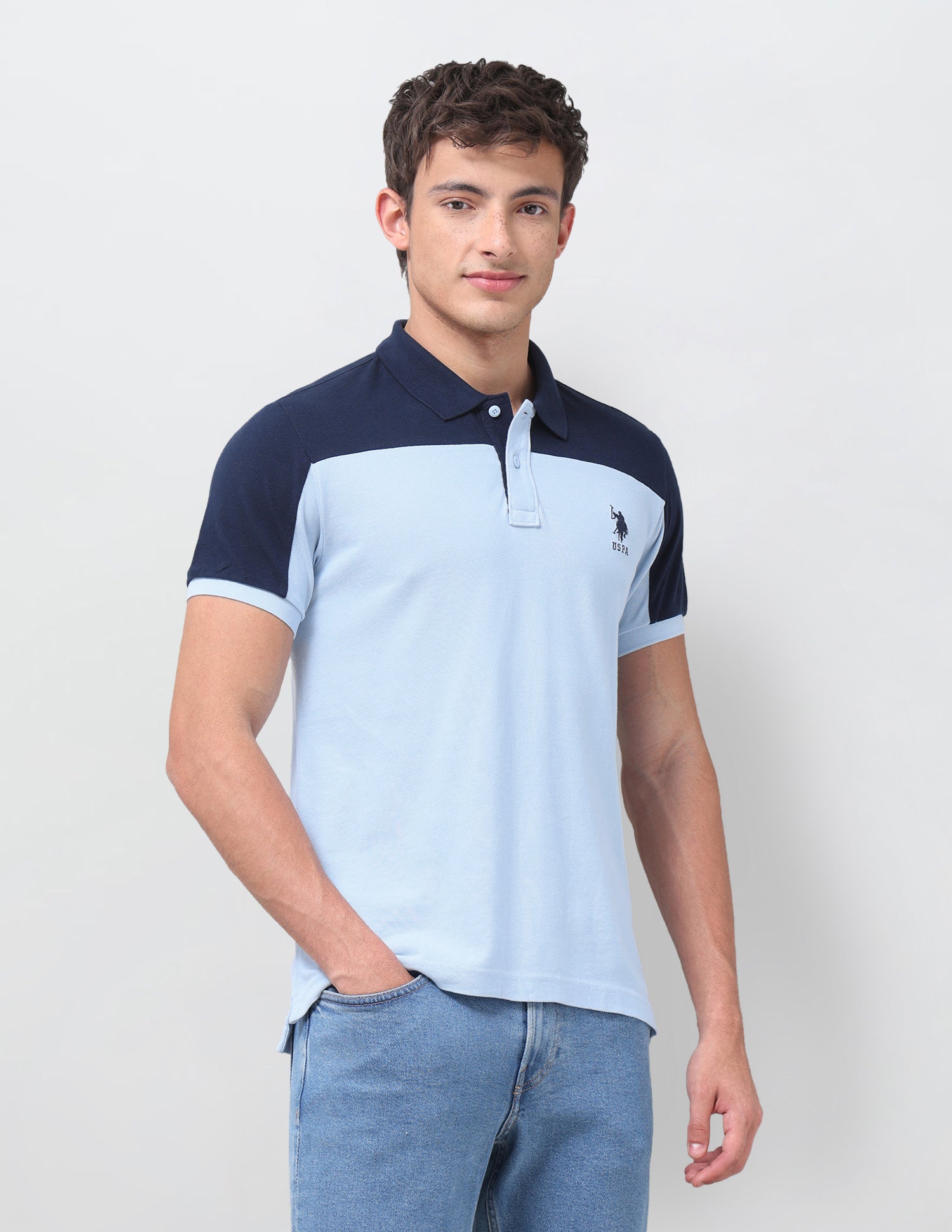 Colourblocked Regular Fit Polo Shirt Light Blue - U.S. Polo Assn. India | Large