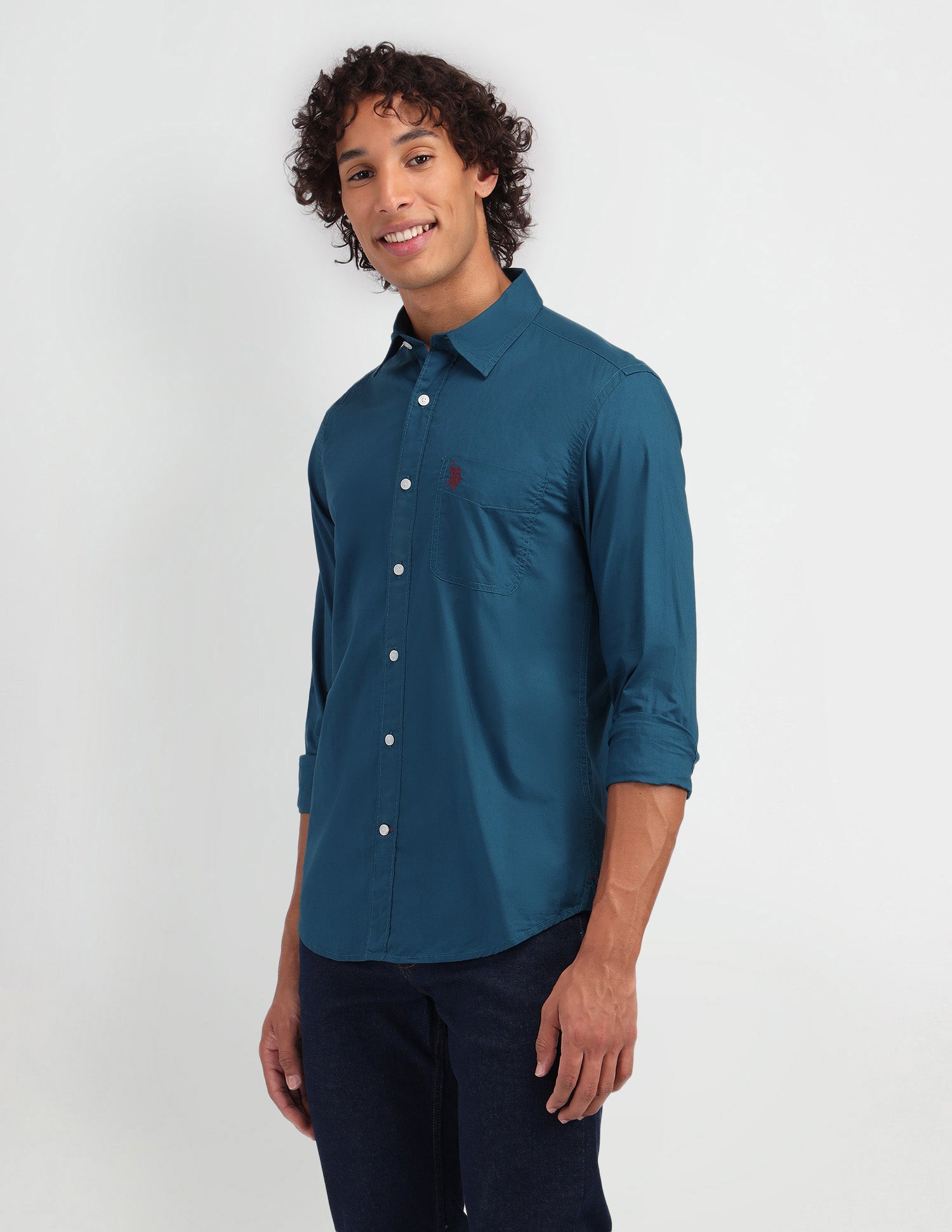 Solid Pattern Twill Shirt Teal - U.S. Polo Assn. India | Large