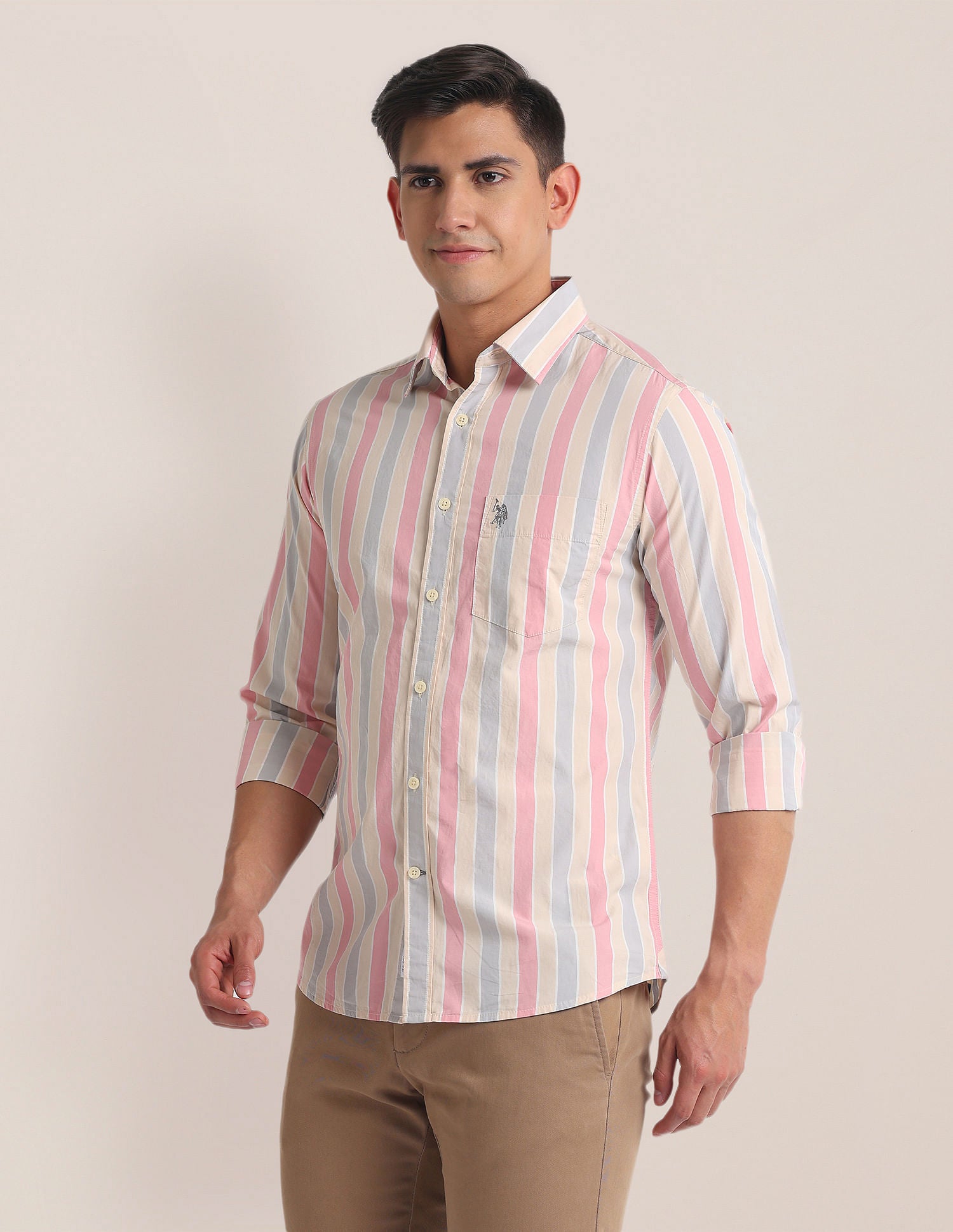 Premium Cotton Vertical Stripe Shirt Pink - U.S. Polo Assn. India | Large
