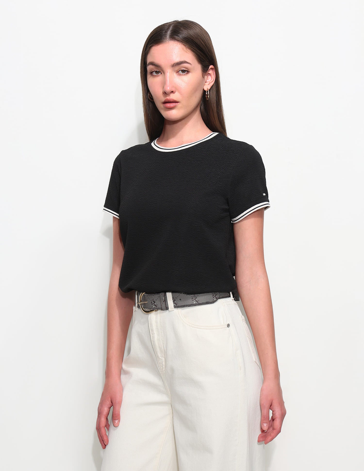 Regular Fit Textured T-Shirt Black - U.S. Polo Assn. India | Large