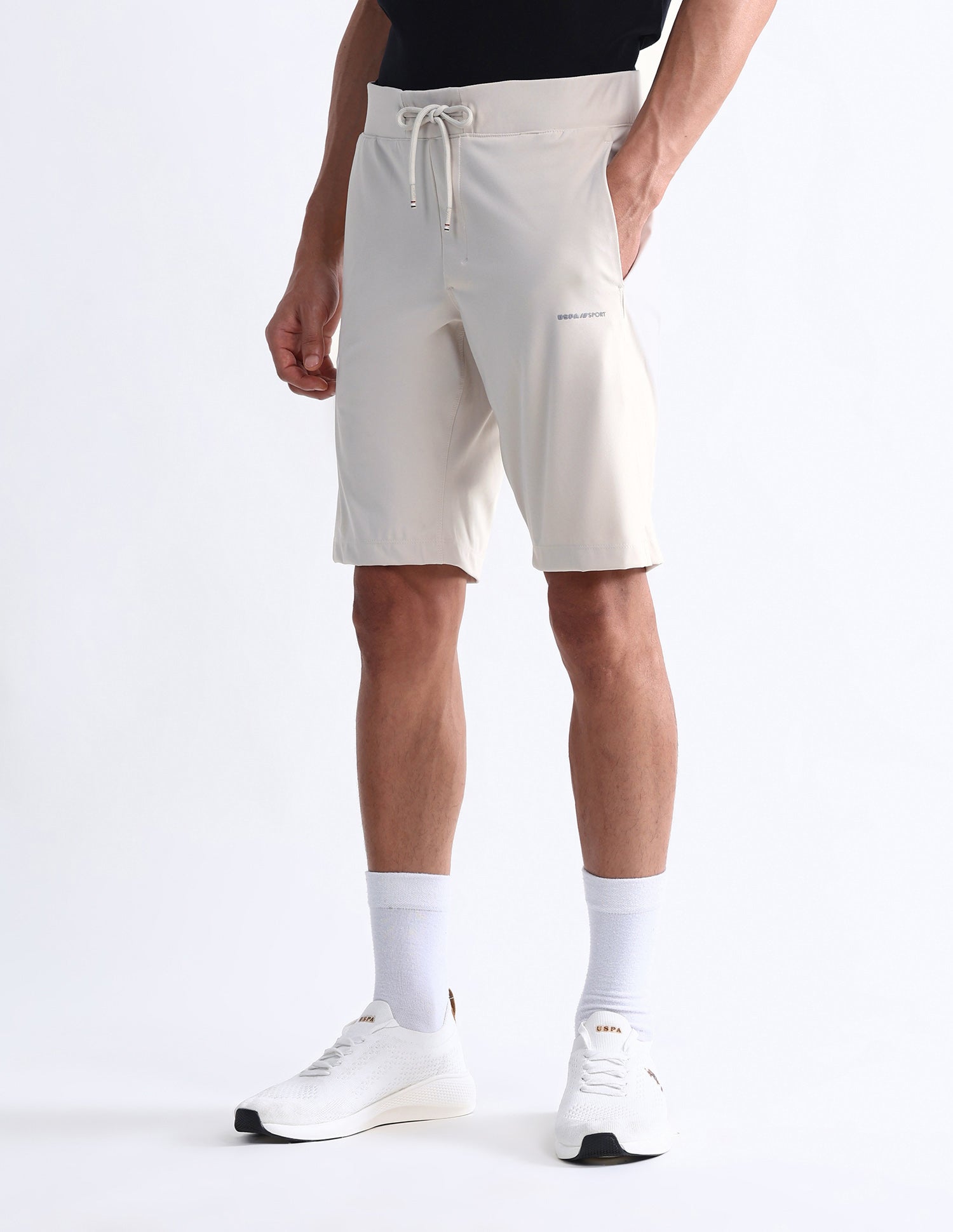 Slim Fit Solid Active Shorts Beige - U.S. Polo Assn. India | Large