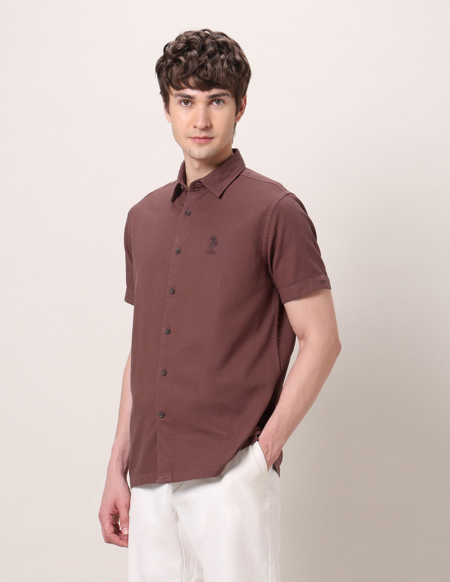 Pure Cotton Dobby Shirt Burgundy - U.S. Polo Assn. India | Large