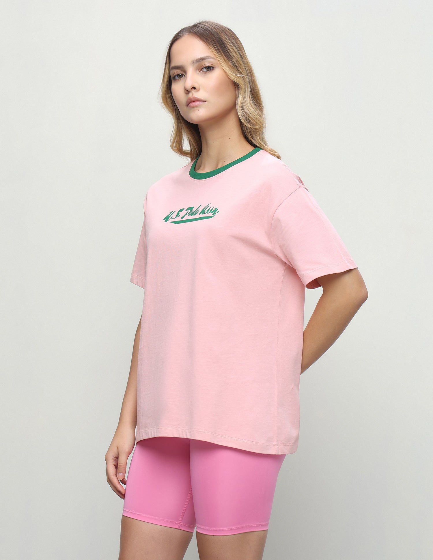 Brand Printed Oversized Fit T-Shirt Light Pink - U.S. Polo Assn. India | Large
