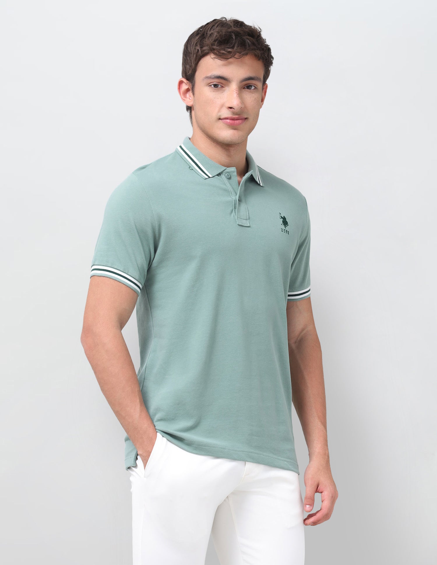 Solid Regular Fit Polo Shirt Light Green - U.S. Polo Assn. India | Large