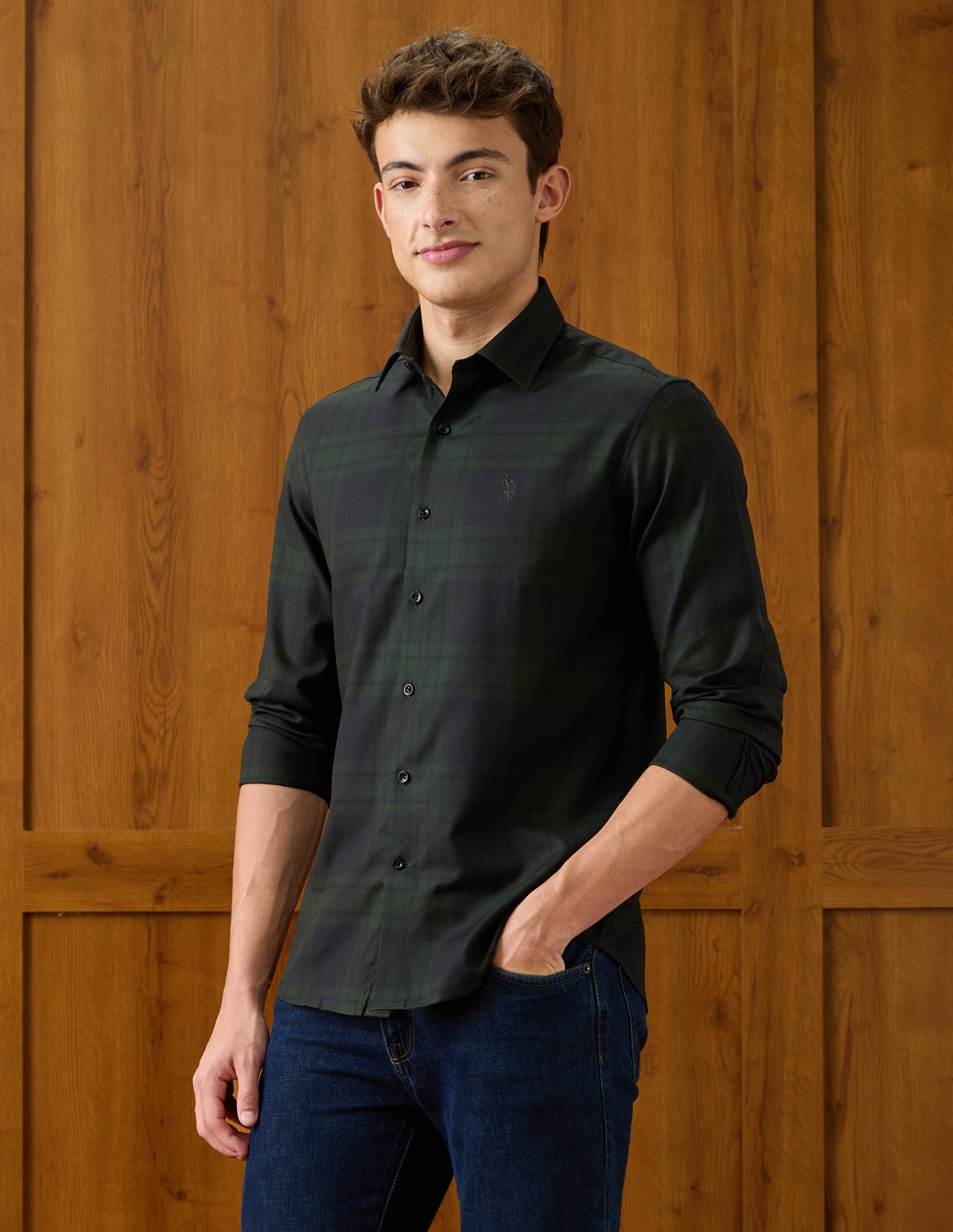 Plaid Checked Regular Fit Shirt Dark Green - U.S. Polo Assn. India | Large