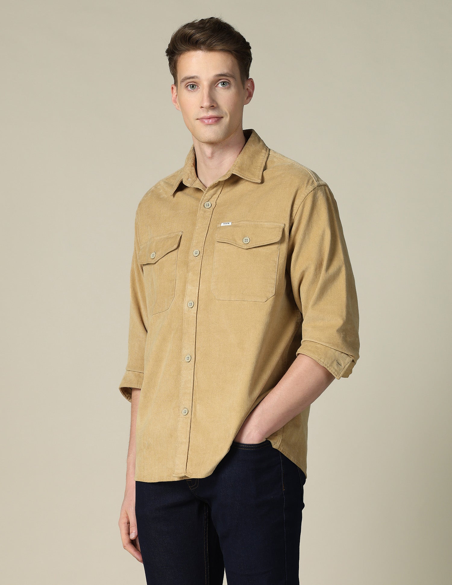 Corduroy Regular Fit Shacket Khaki - U.S. POLO ASSN. | Large