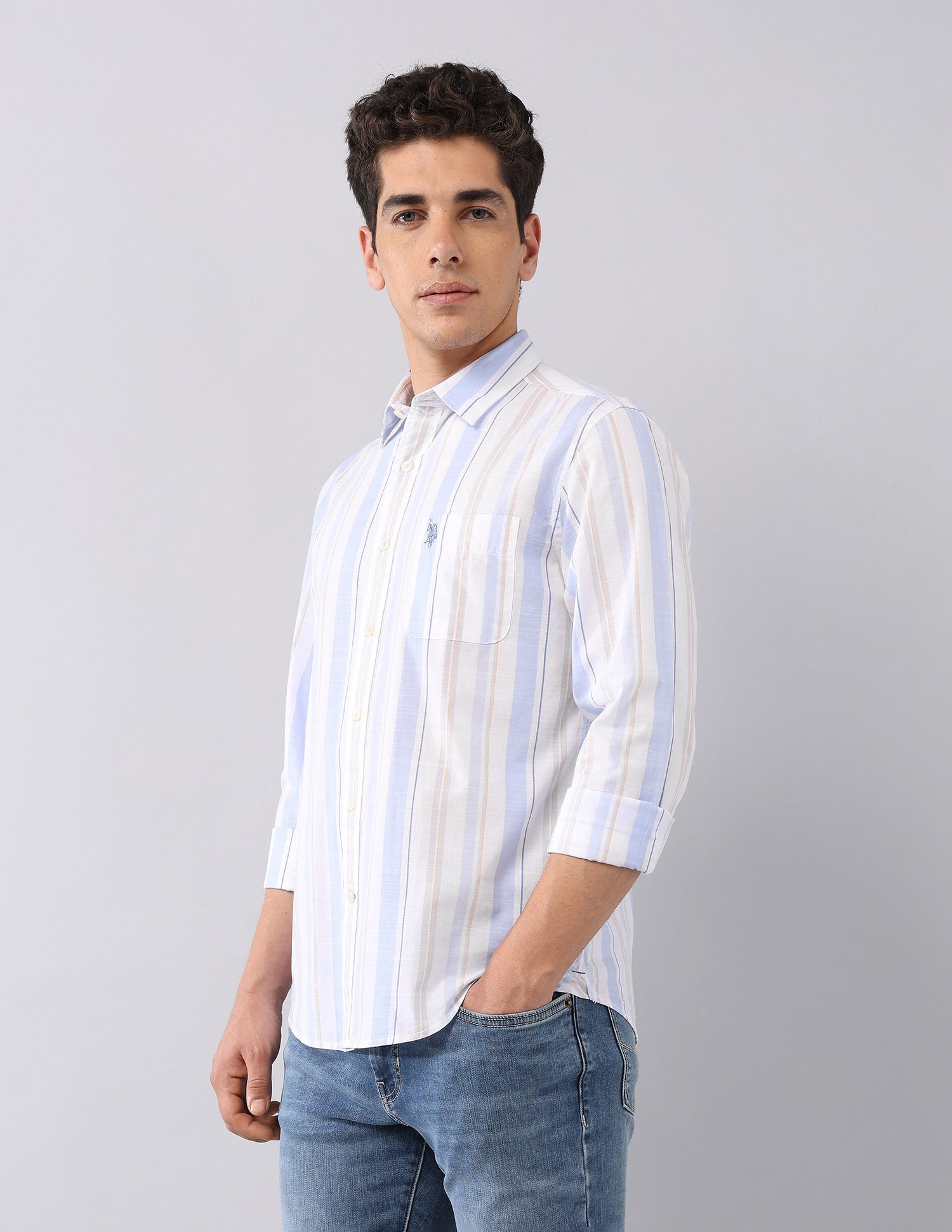 Pure Cotton Regular Fit Shirt Light Blue - U.S. Polo Assn. India | Large