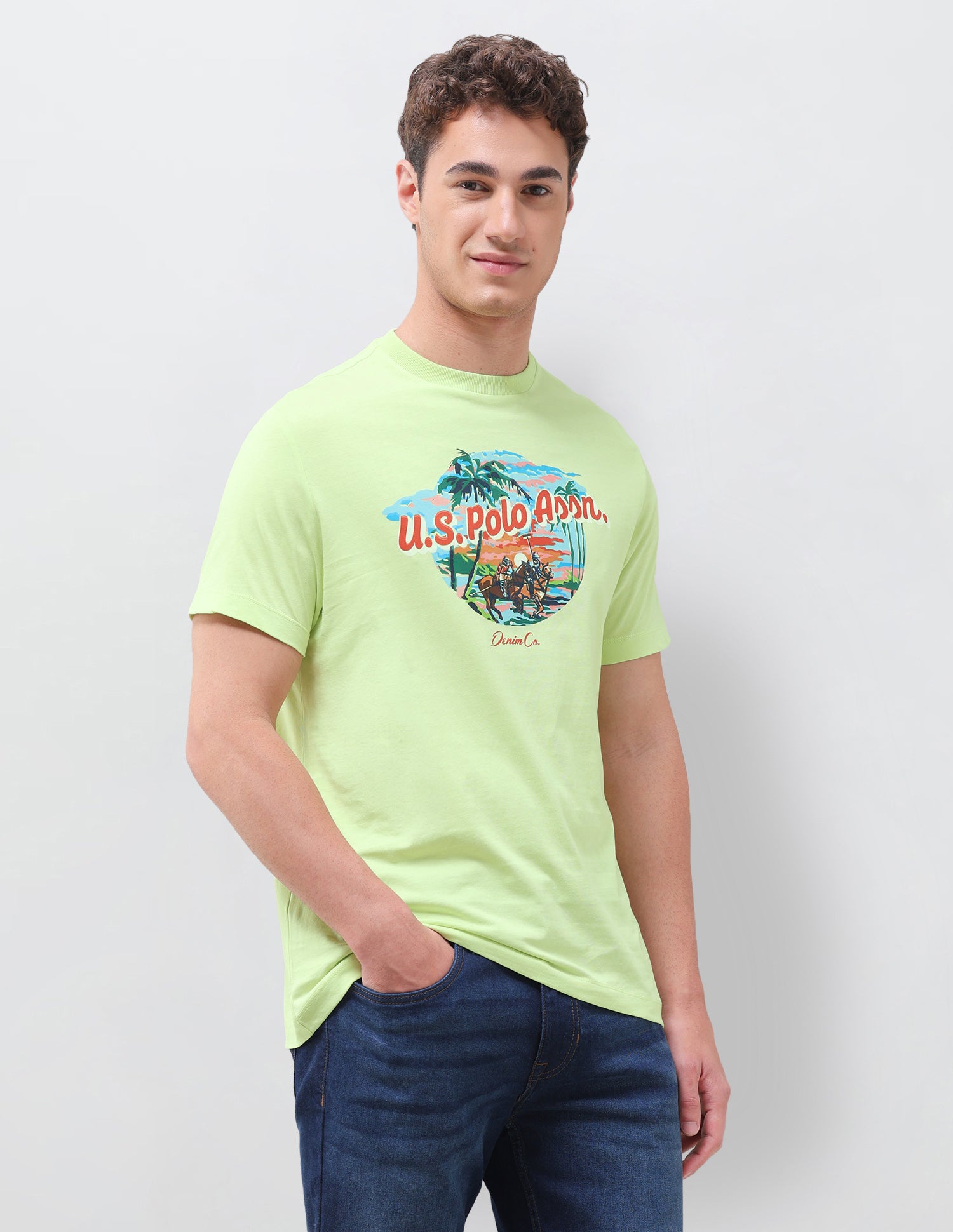Graphic Brand Printed Regular Fit T-Shirt Green - U.S. Polo Assn. India | Large