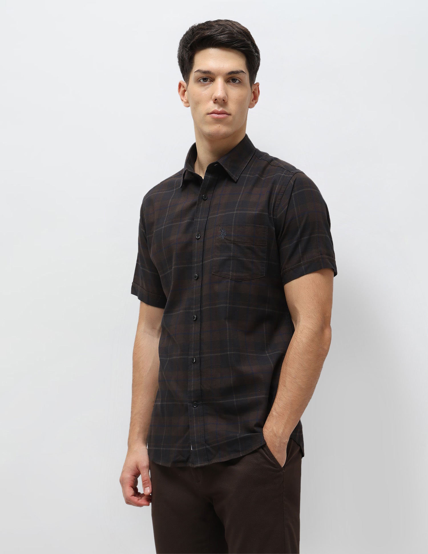 Tartan Checked Twill Shirt Choco - U.S. POLO ASSN. | Large