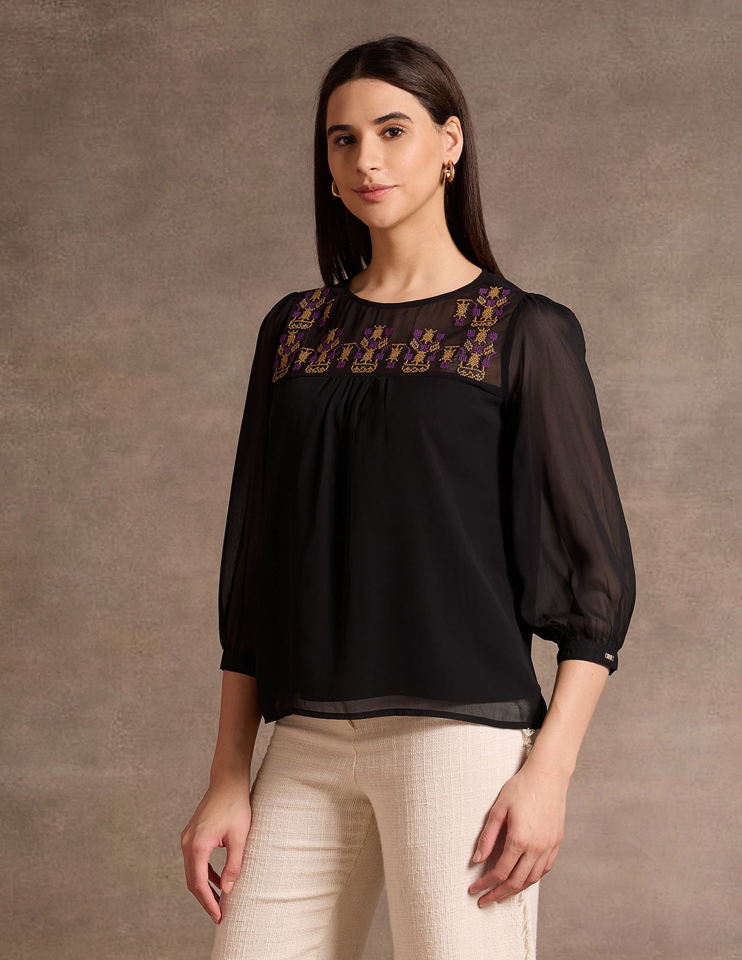 Round Neck Embroidered Top Black - U.S. Polo Assn. India | Large