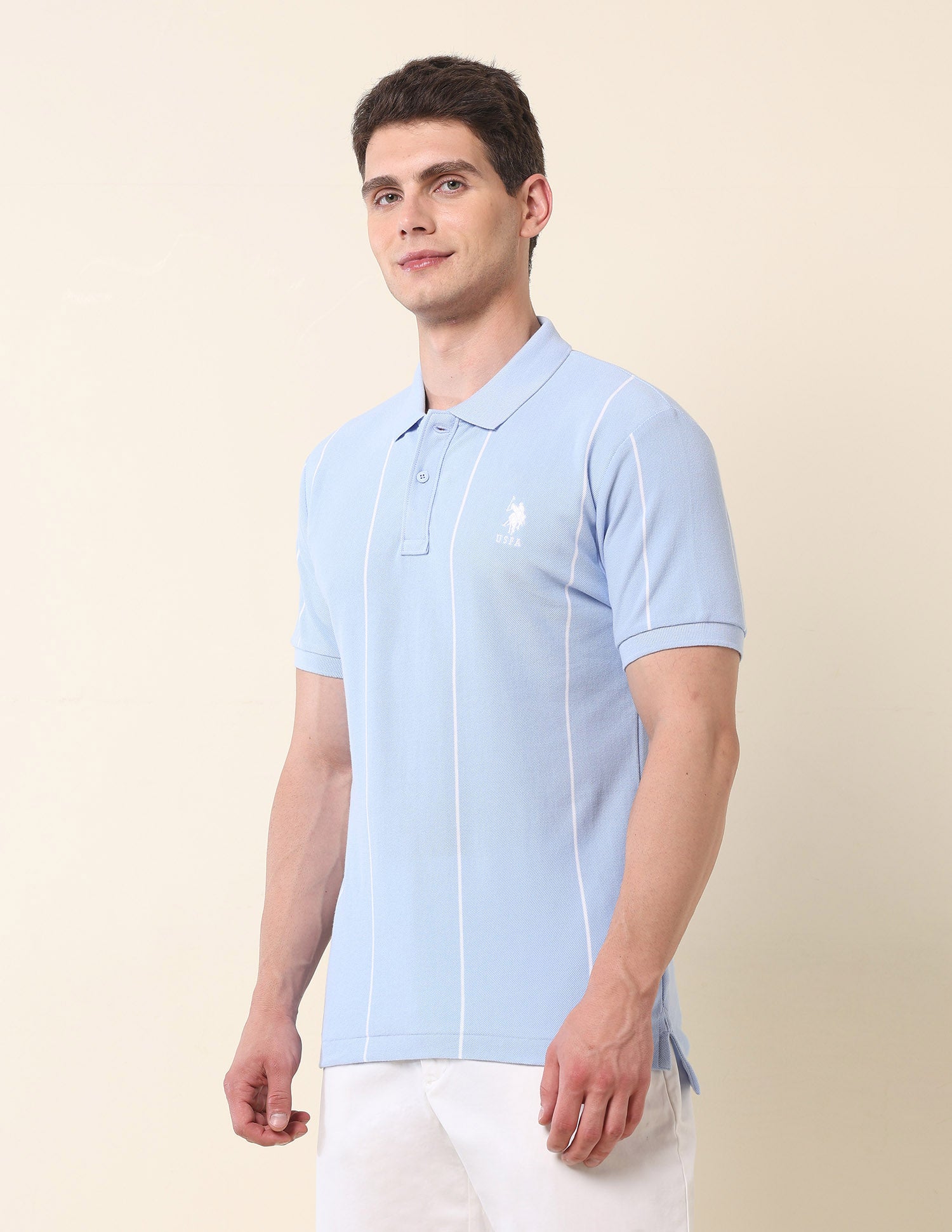 Vertical Striped Summer Splash Polo Shirt Light Blue - U.S. Polo Assn. India | Large