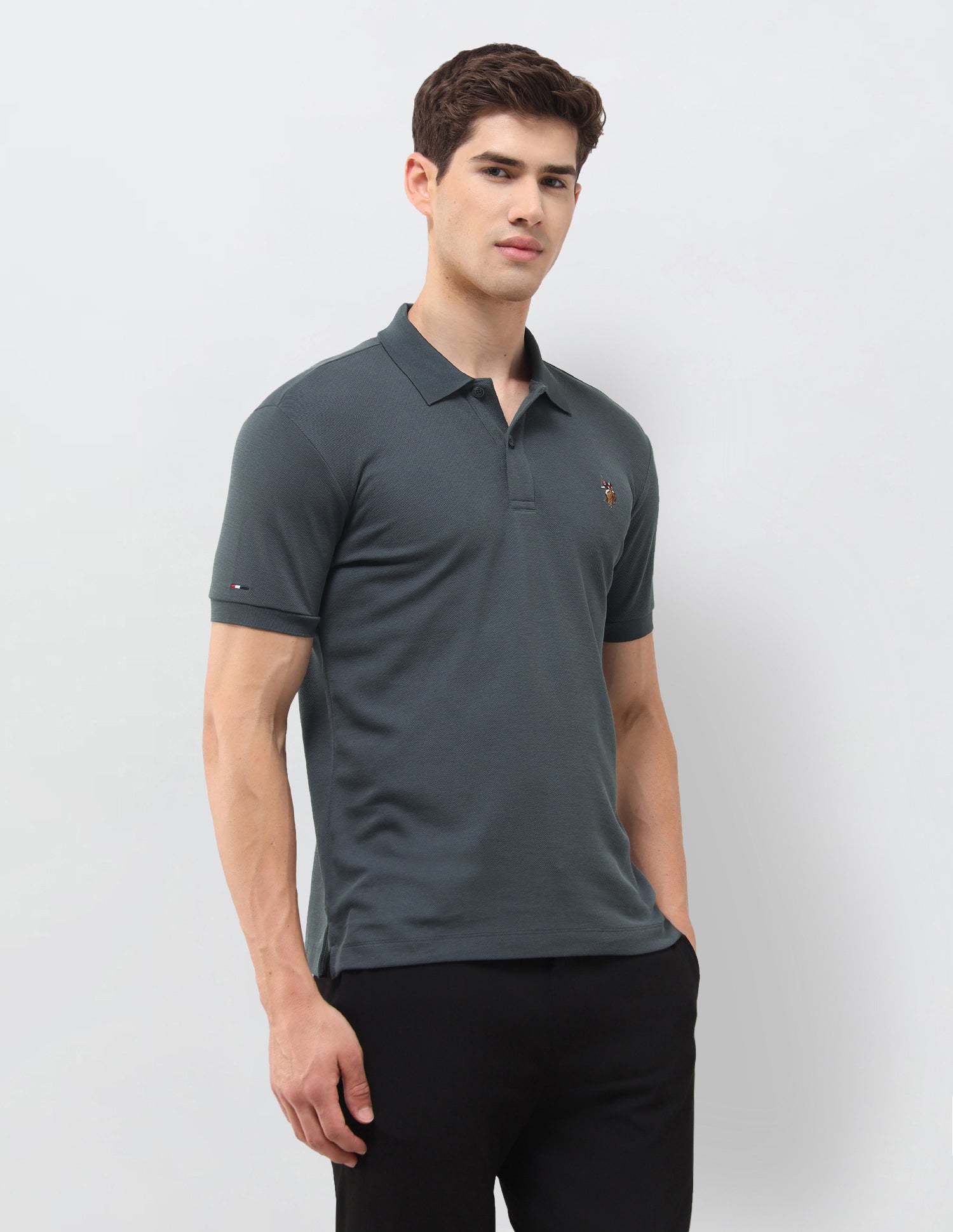 Solid Slim Fit Polo Shirt Dark Grey - U.S. Polo Assn. India | Large