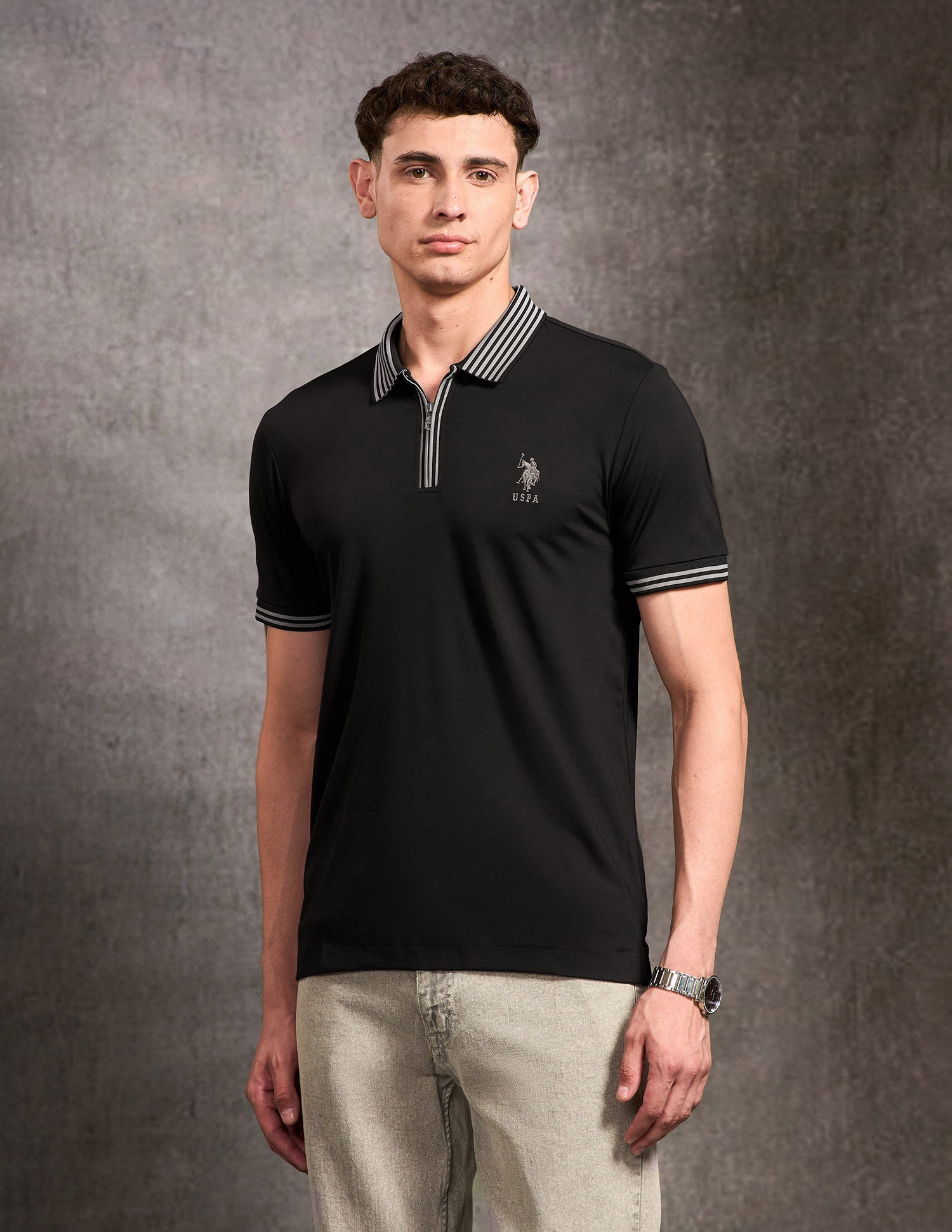 Solid Black & Gold Polo Shirt Black - U.S. POLO ASSN. | Large