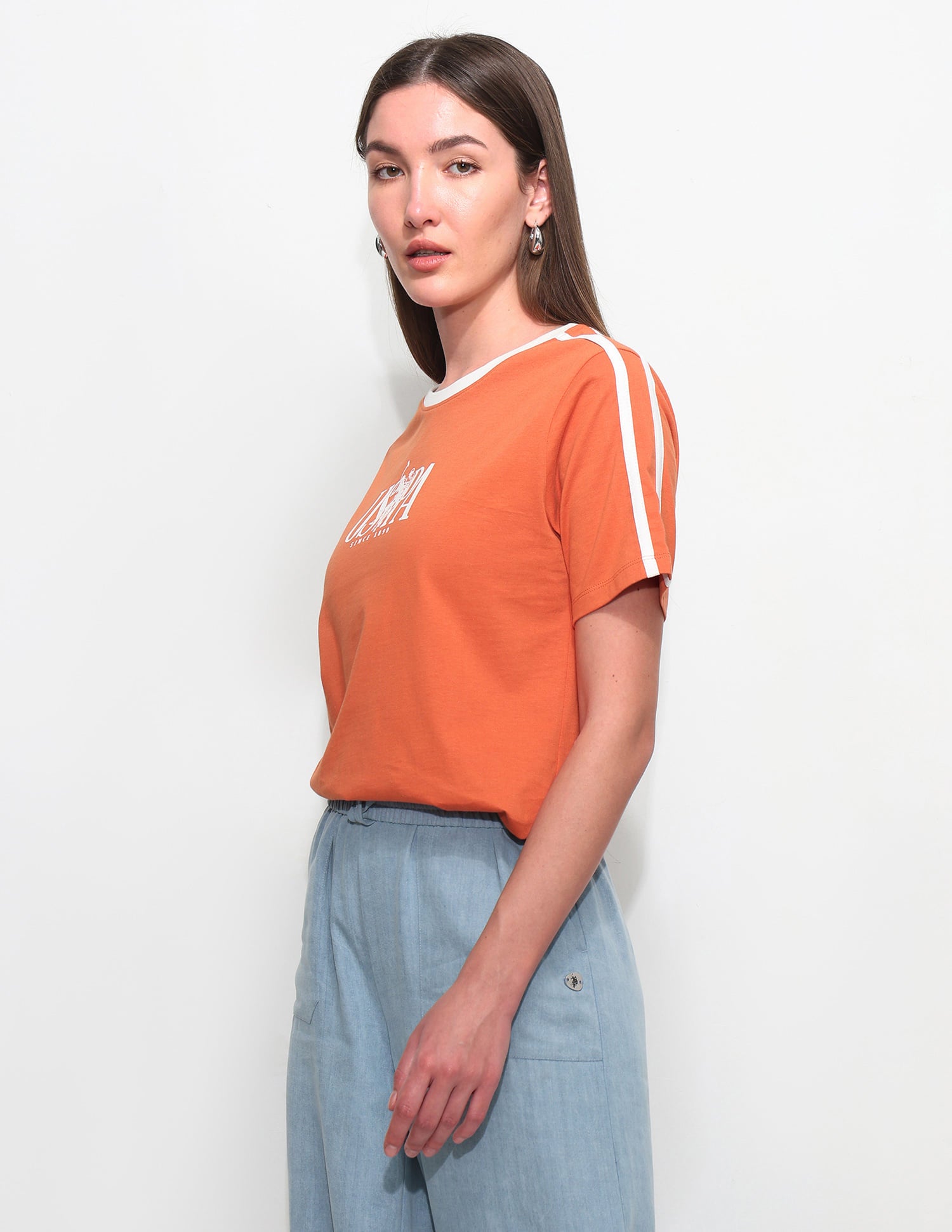 Boxy Fit Brand Printed T-Shirt Dark Orange - U.S. Polo Assn. India | Large