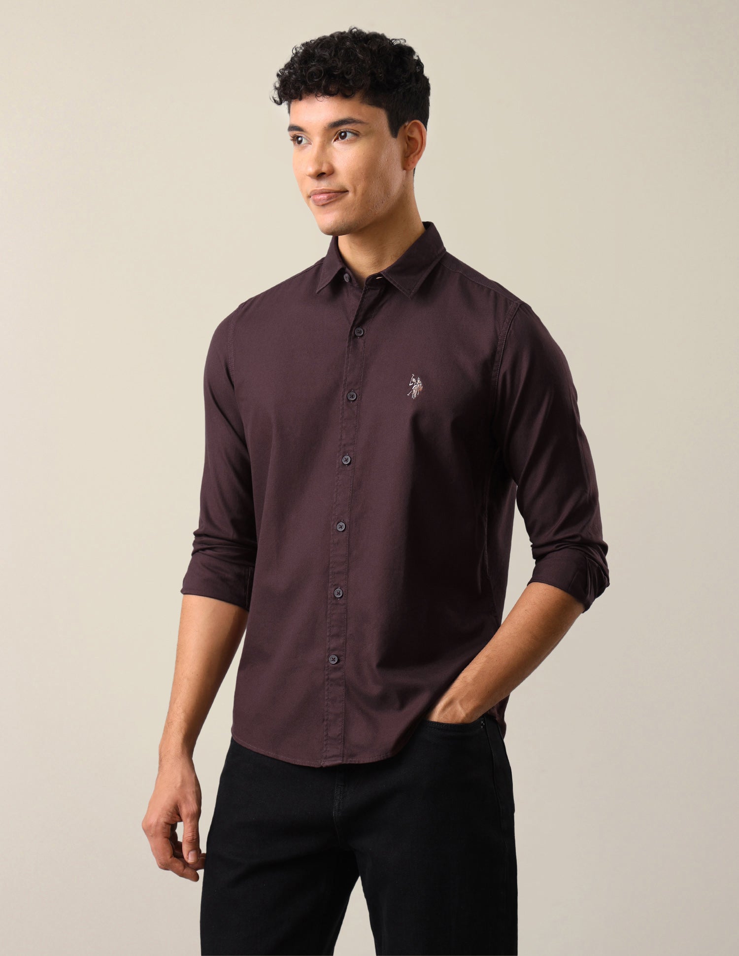 Twill Solid Shirt Wine - U.S. Polo Assn. India | Large
