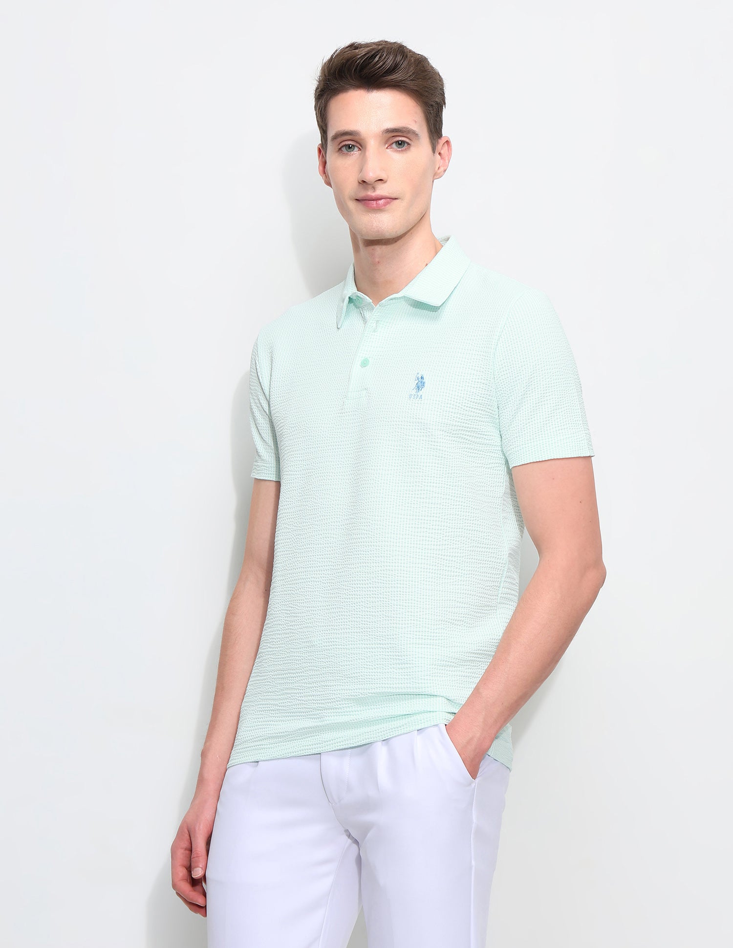 Textured White Harbour Polo Shirt Mint - U.S. Polo Assn. India | Large