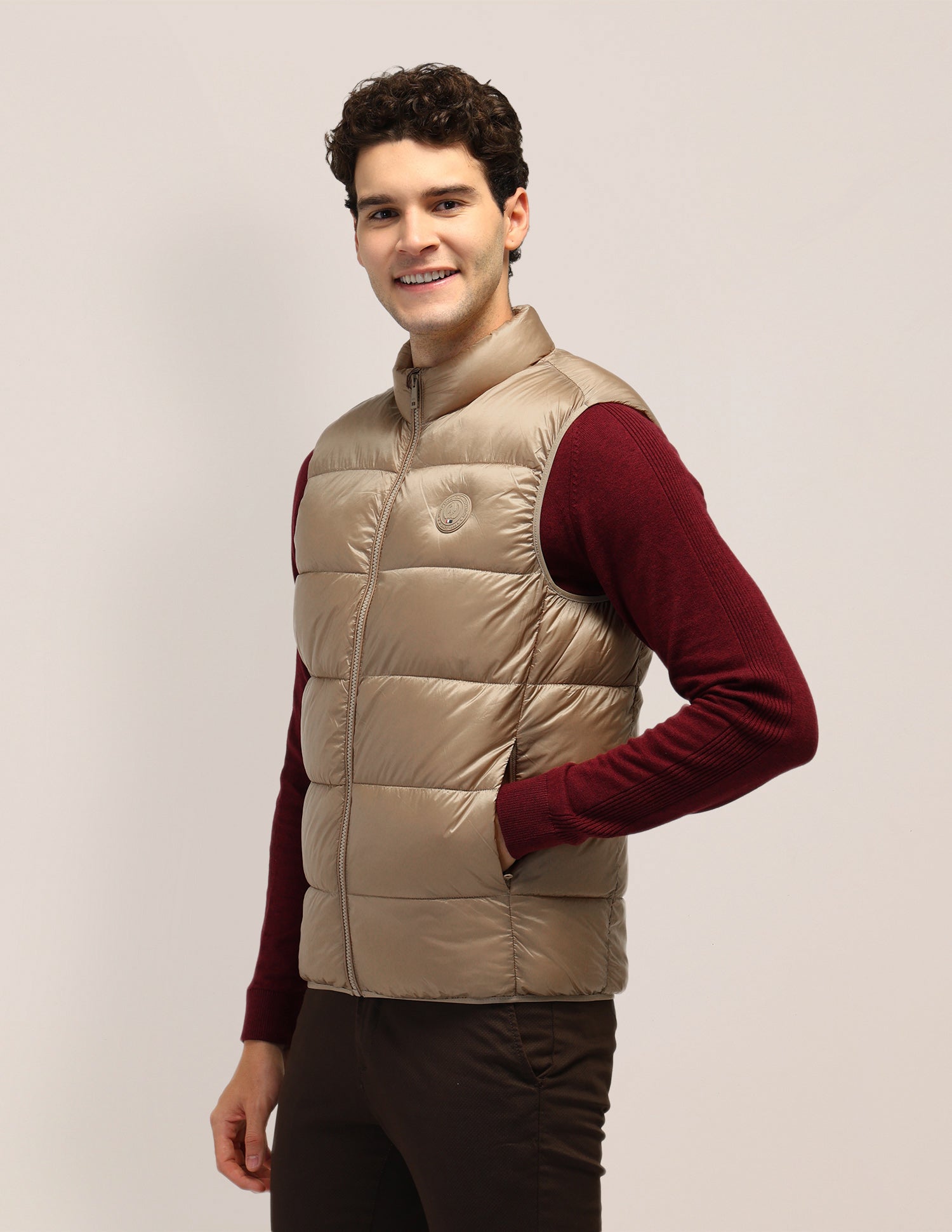 Solid Regular Fit Jacket Khaki - U.S. Polo Assn. India | Large
