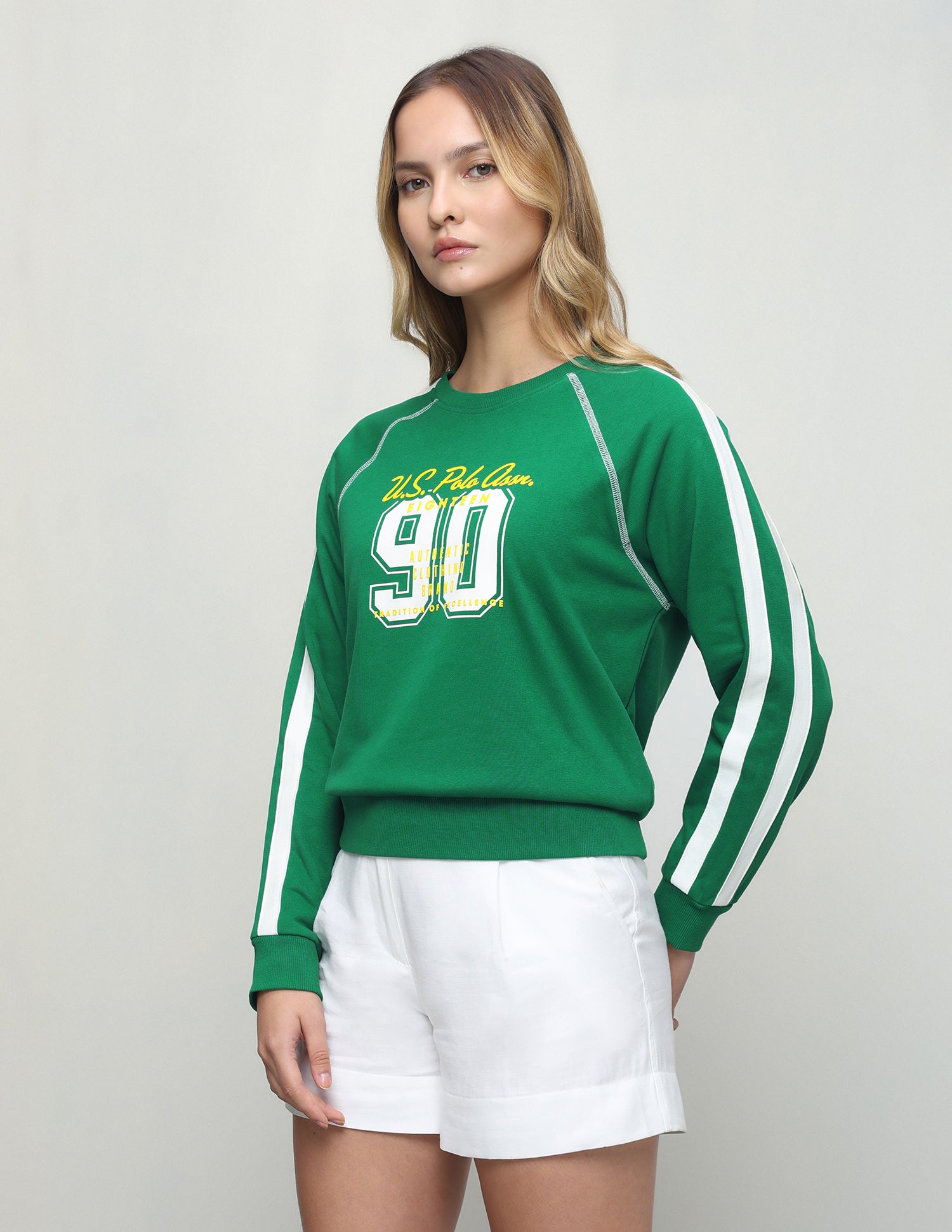 Brand Printed Regular Fit Sweatshirt Green - U.S. Polo Assn. India | Large
