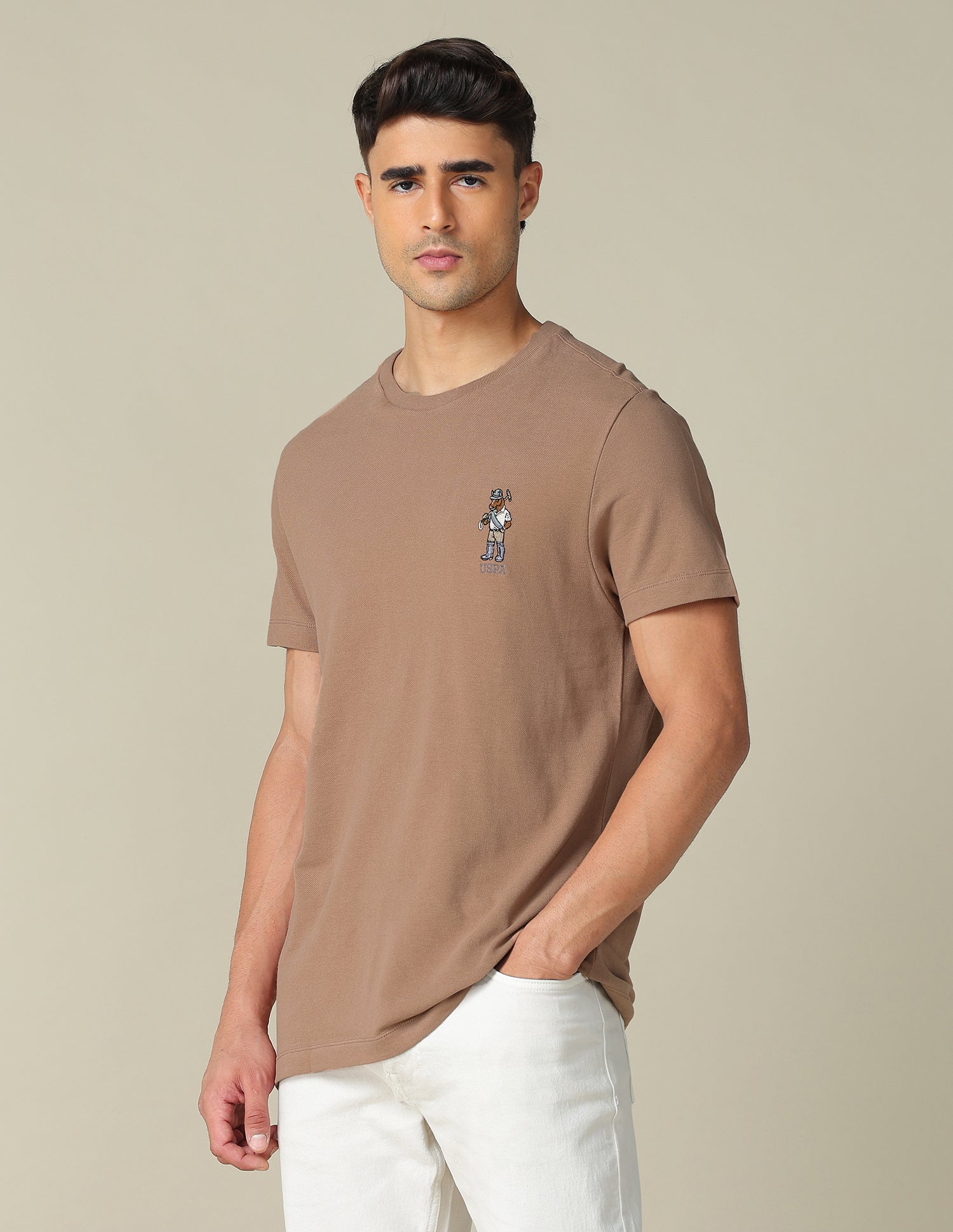 Pure Cotton Regular Fit T-Shirt Light Beige - U.S. POLO ASSN. | Large