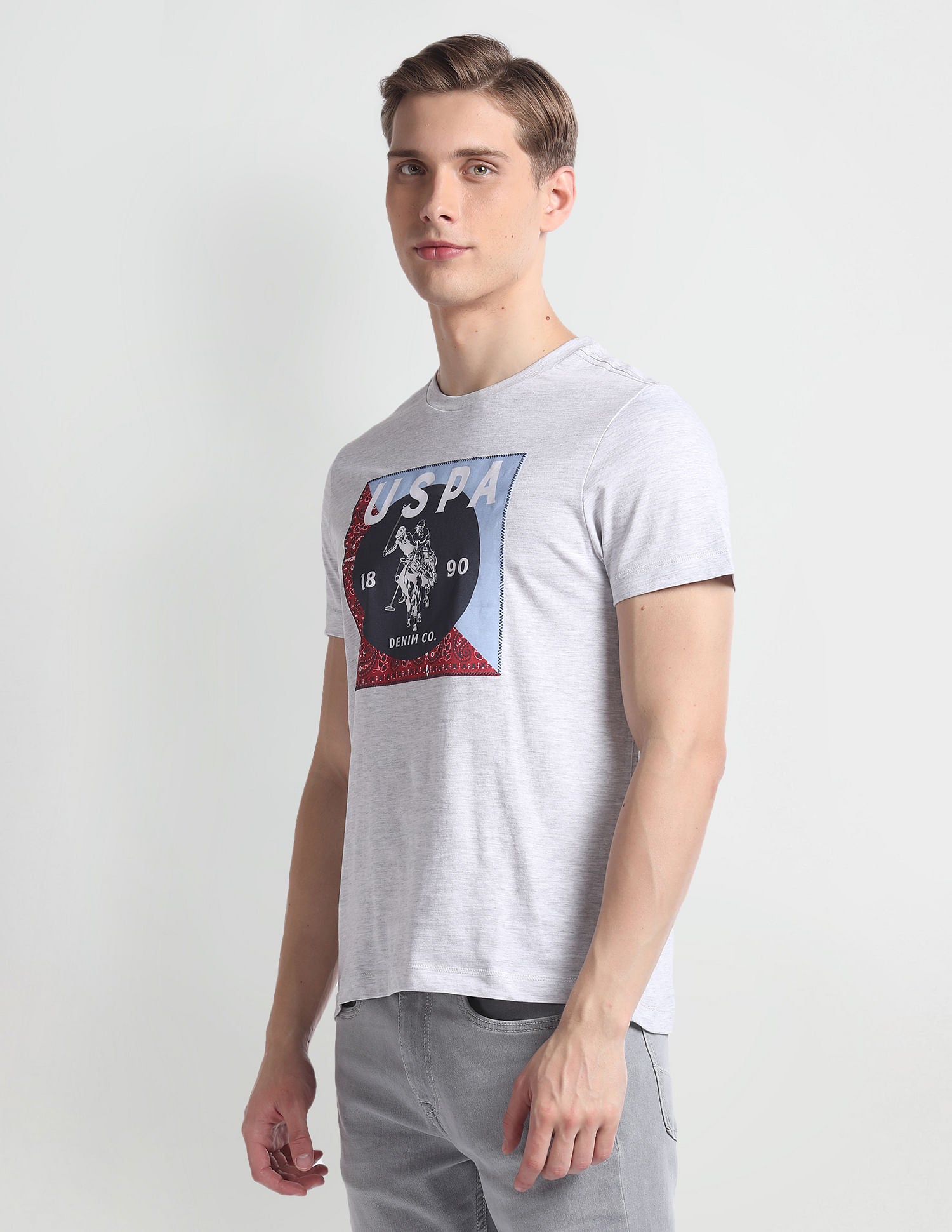 Crew Neck Graphic Print T-Shirt Grey - U.S. POLO ASSN. | Large