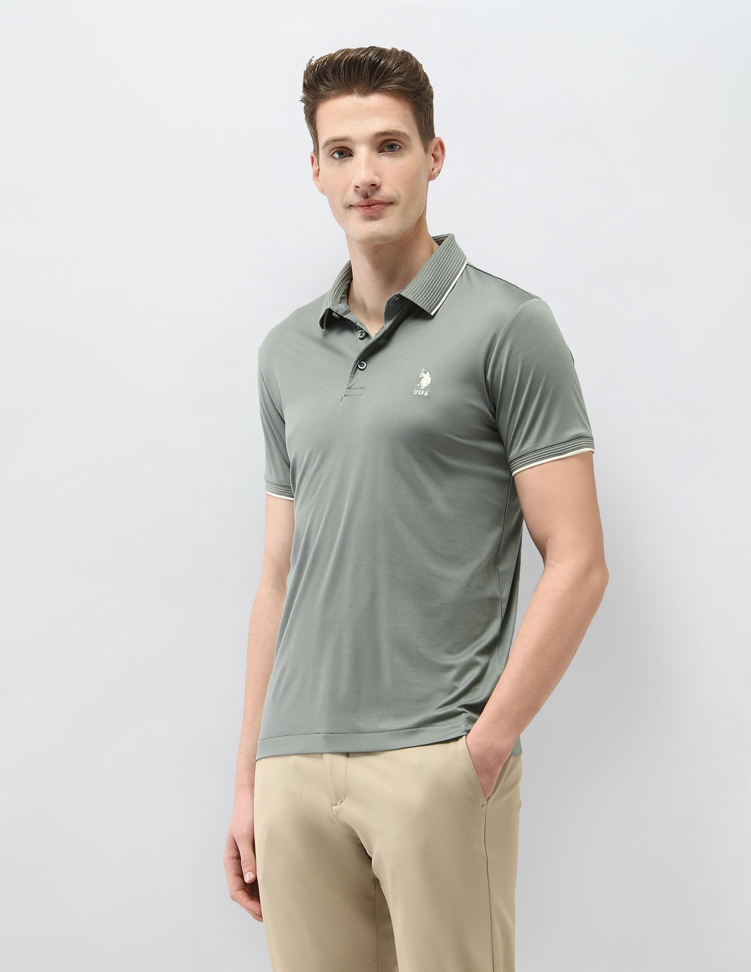 Solid Regular Fit Polo Shirt Light Green - U.S. Polo Assn. India | Large