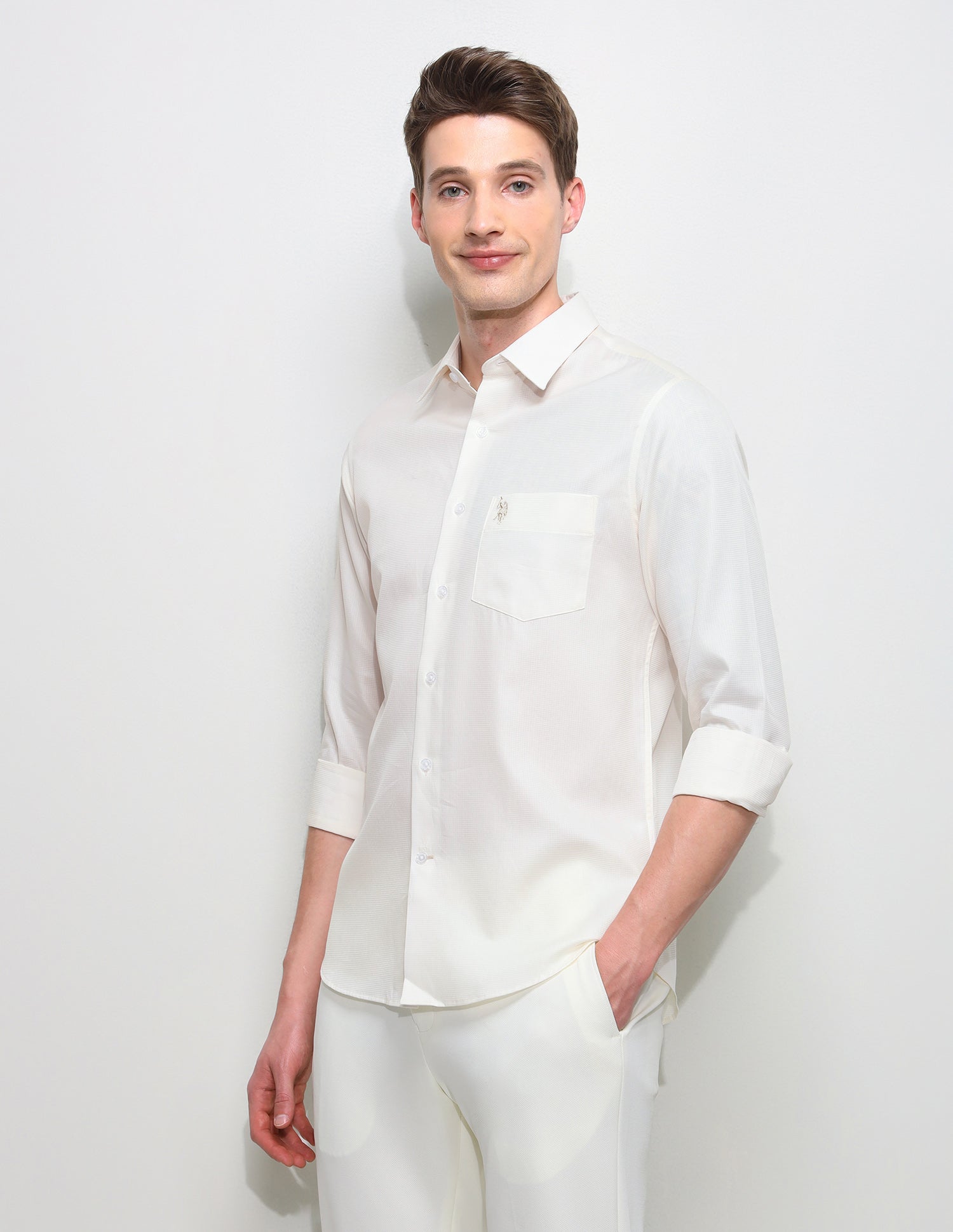 Solid Regular Fit Shirt Ivory - U.S. Polo Assn. India | Large