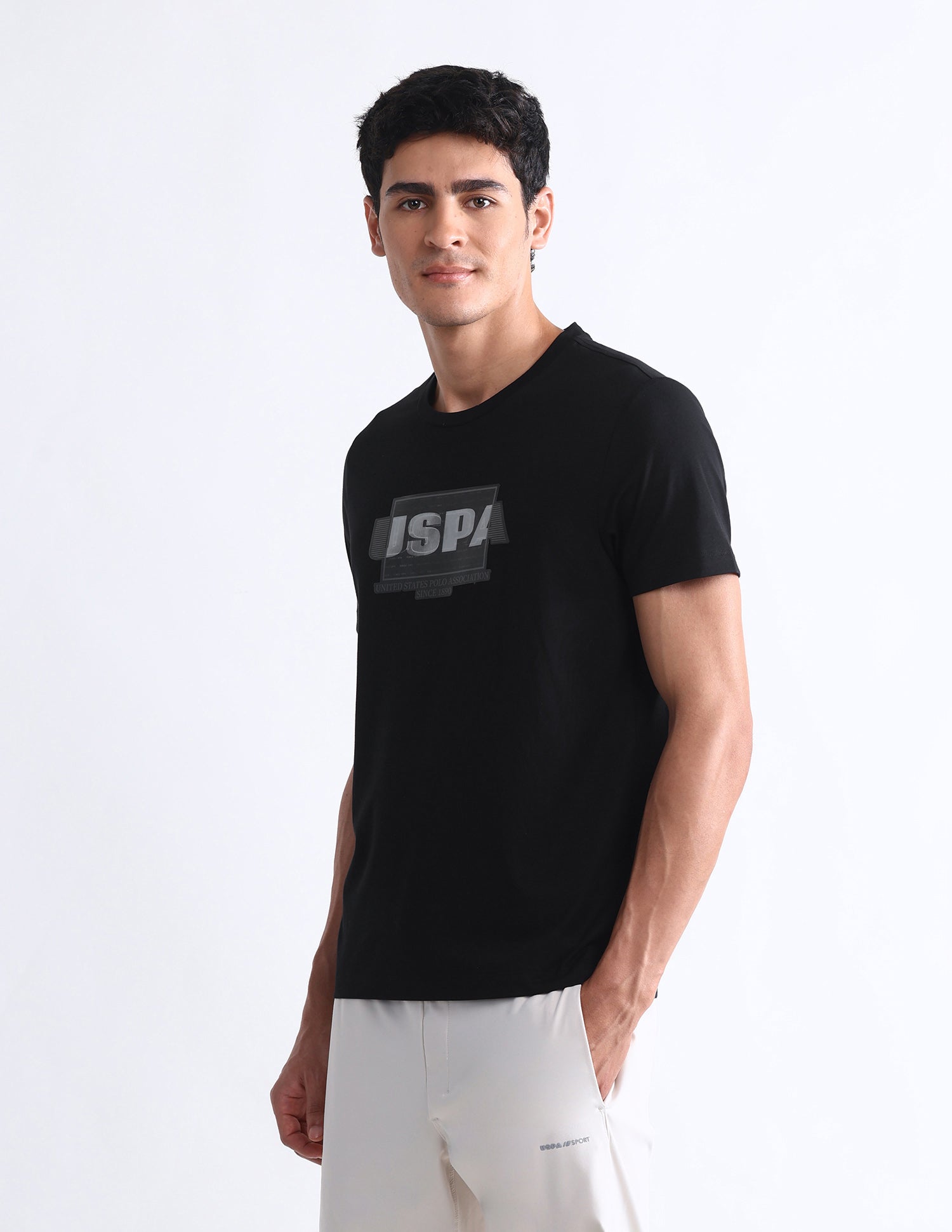 Brand Printed Slim Fit T-Shirt Black - U.S. Polo Assn. India | Large