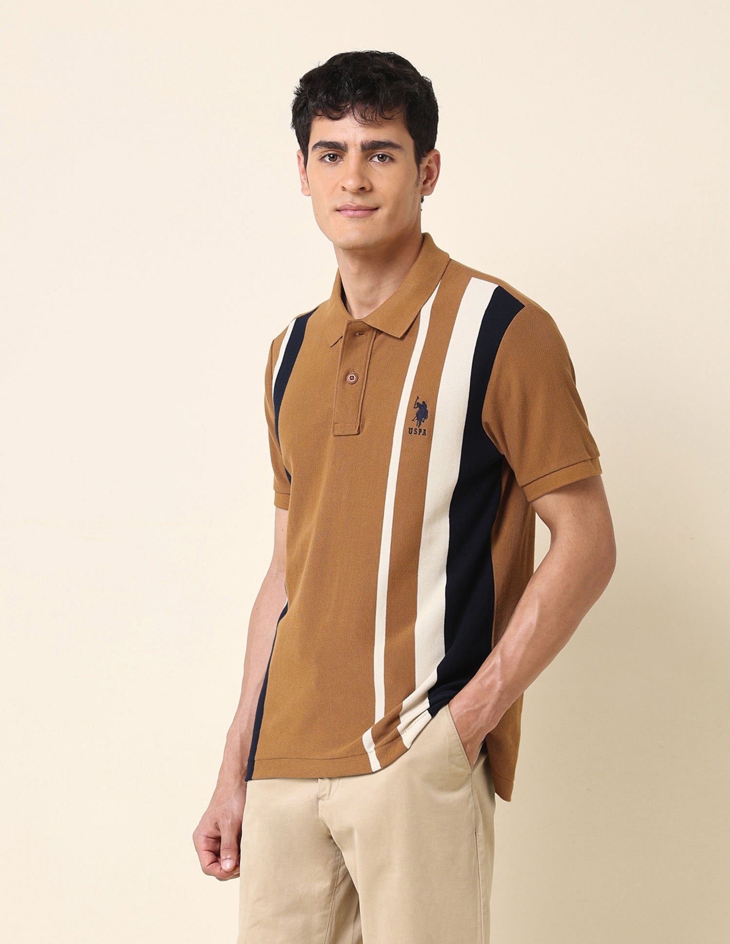 Vertical Striped Classic Polo Shirt Brown - U.S. Polo Assn. India | Large