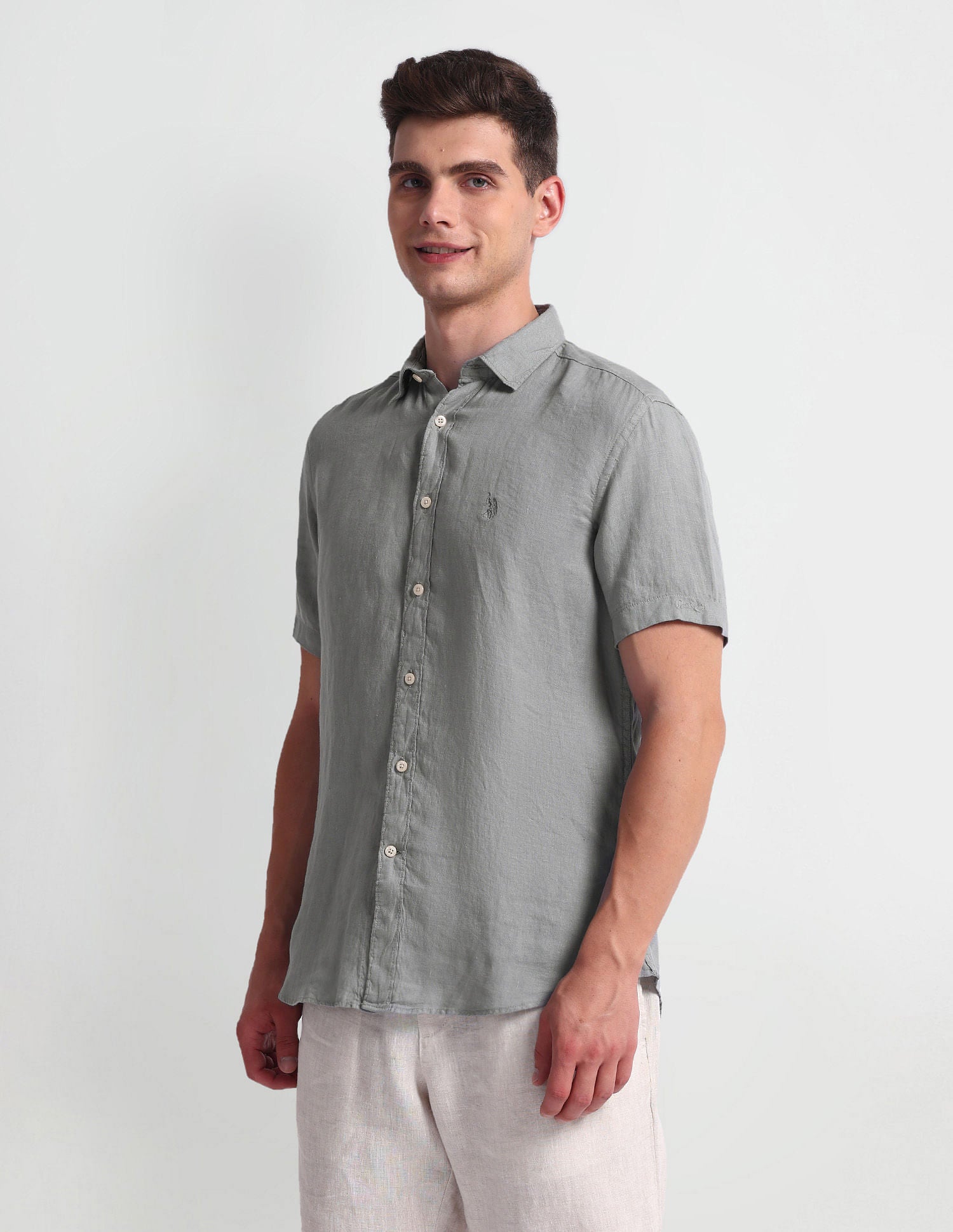 Slim Fit Solid Shirt Light Grey - U.S. Polo Assn. India | Large