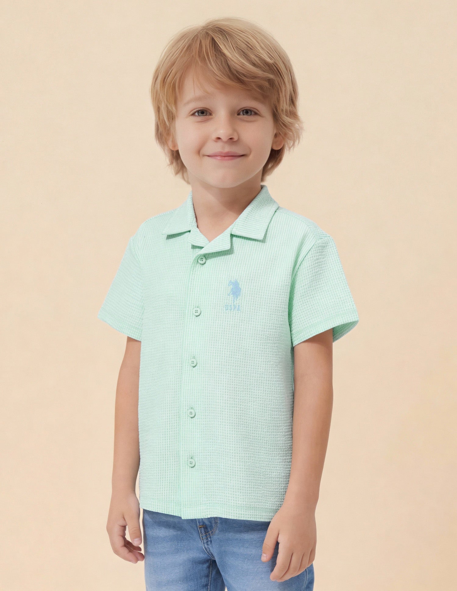 Boys Vertical Striped Seersucker Shirt Light Green - U.S. Polo Assn. India | Large