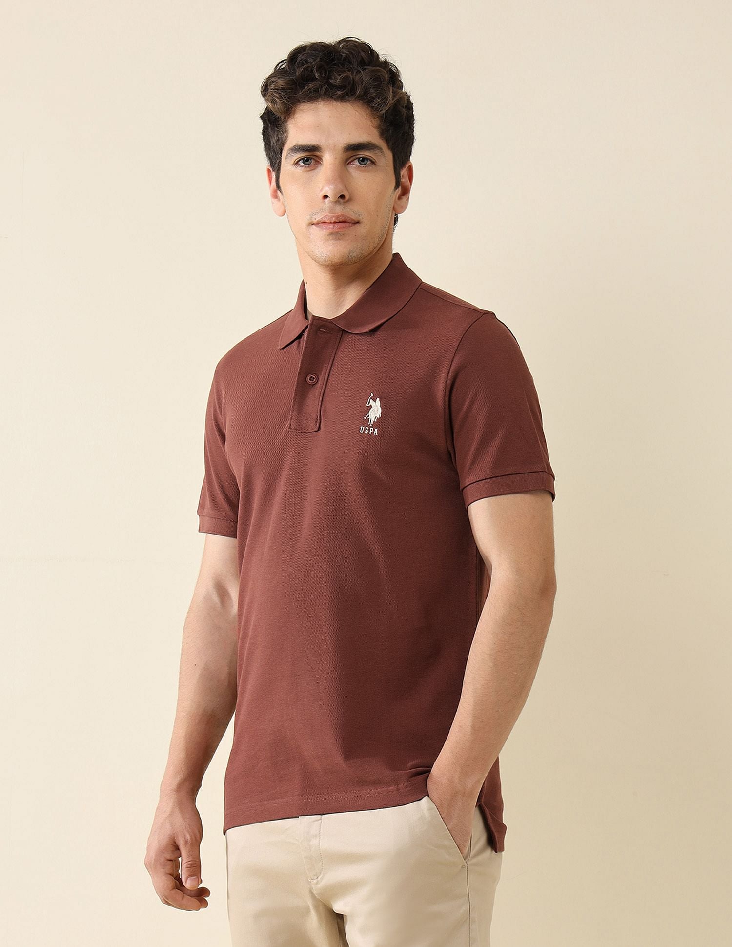 Pure Cotton Slim Fit Polo Shirt Light Brown - U.S. Polo Assn. India | Large