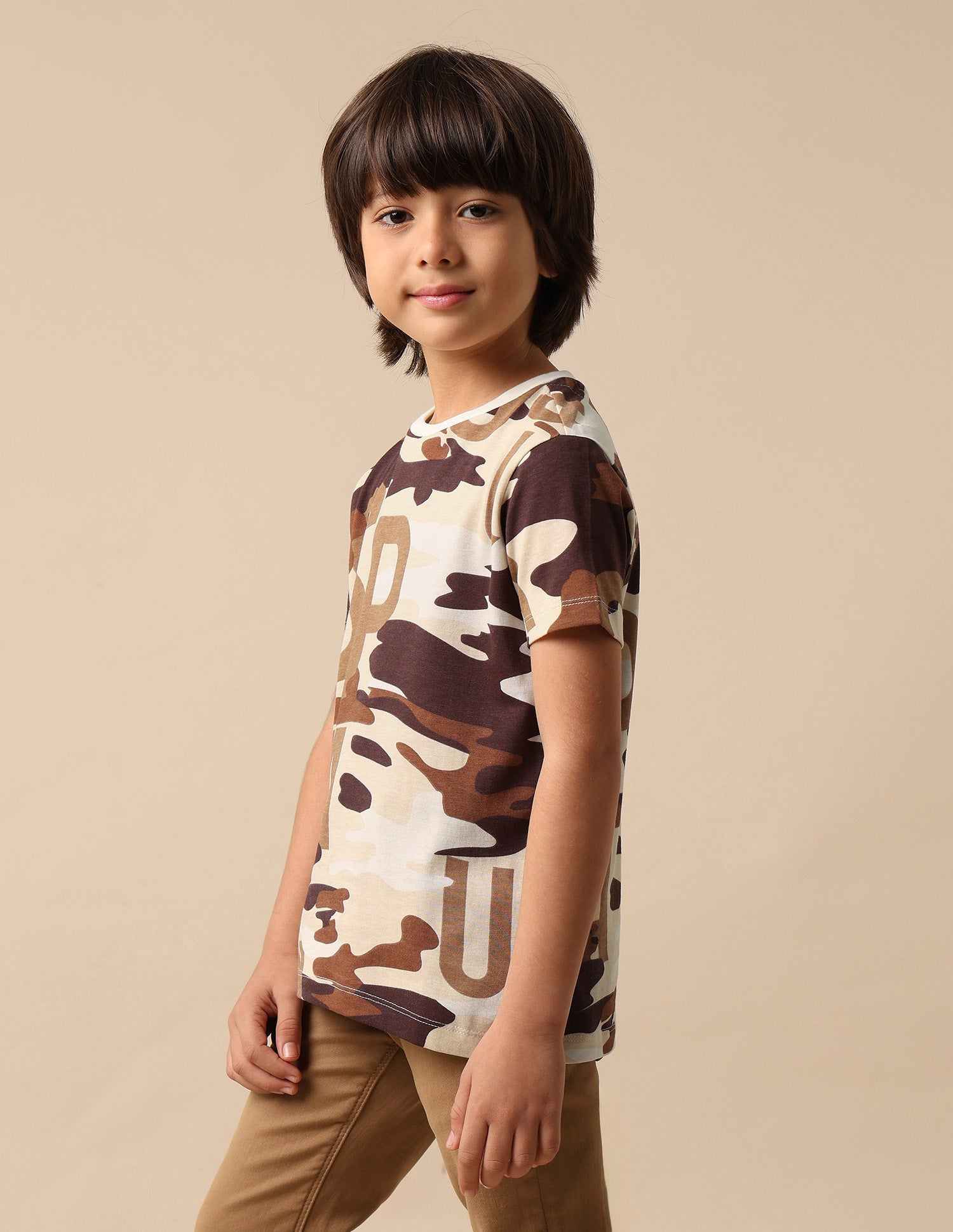 Boys Camouflage Printed Regular Fit T Shirt Ecru - U.S. POLO ASSN. | Large