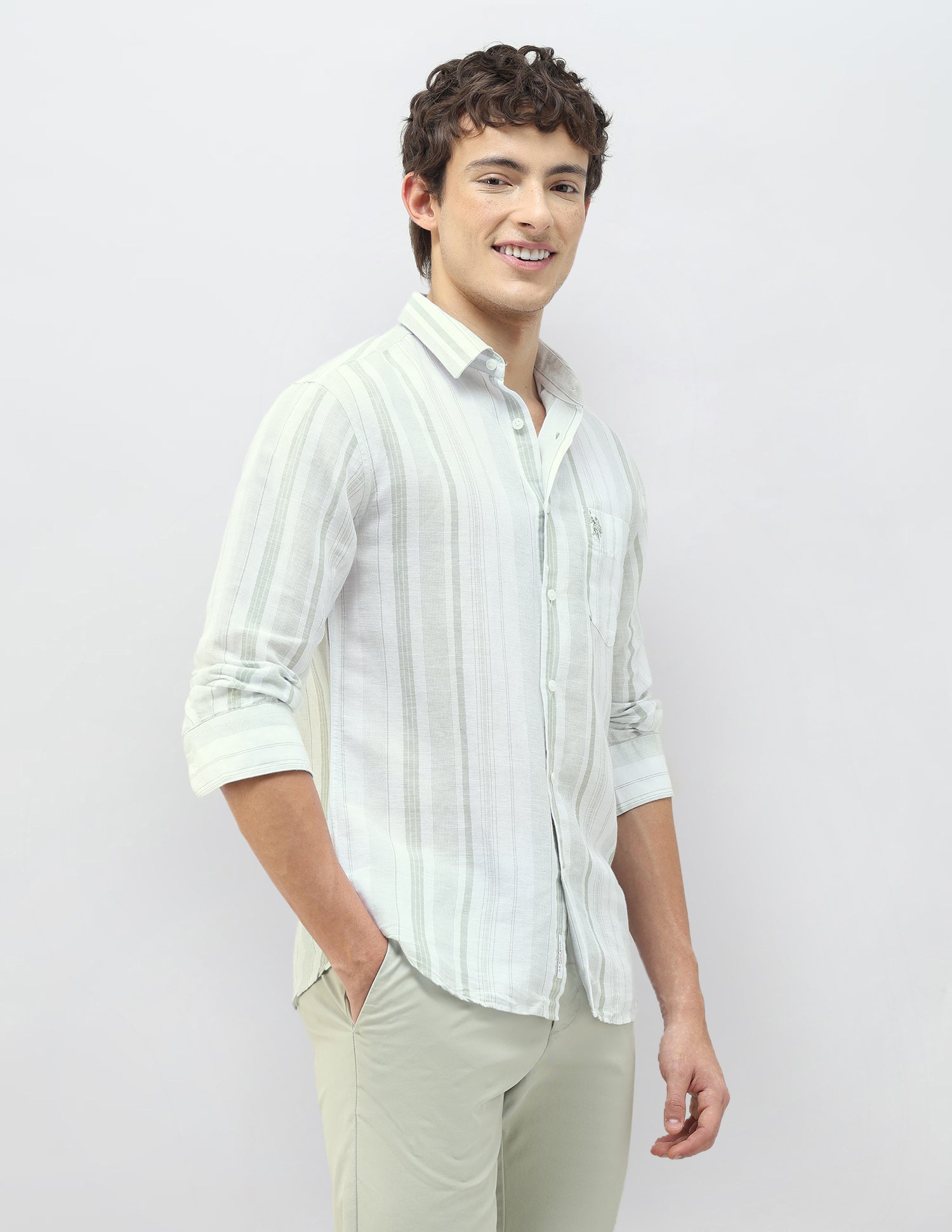Casa De Campo Vertical Striped Shirt Light Green - U.S. Polo Assn. India | Large